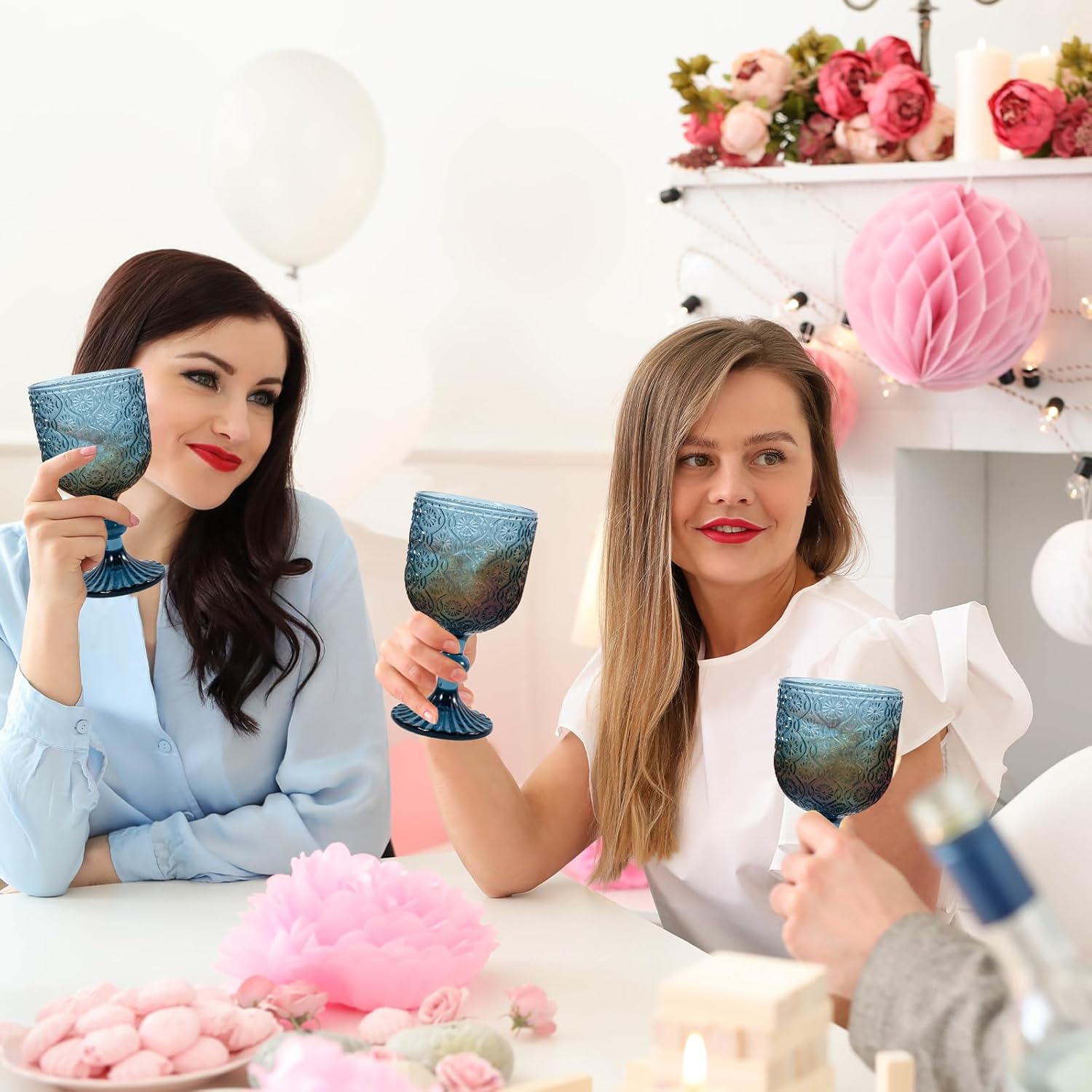 Colored Wine Glass Goblet Set of 6, 14 oz Blue Goblets Glassware, Blue Vintage Glassware for Weddings, Parties, Restaurants, Family Gatherings, Bars, Cafeterias, Dishwasher Safe - Image 5