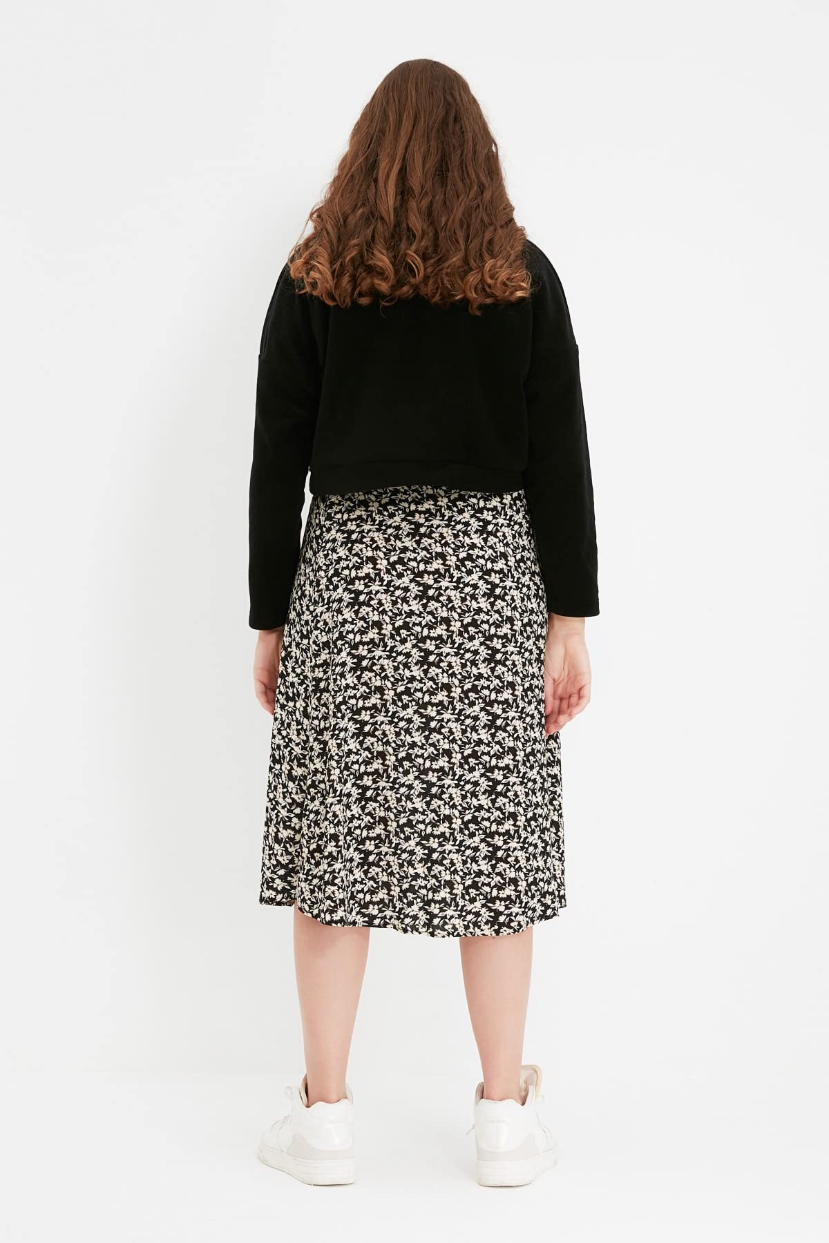 Trendyol Women's Black floral Patterned teardinner Skirt, 40
