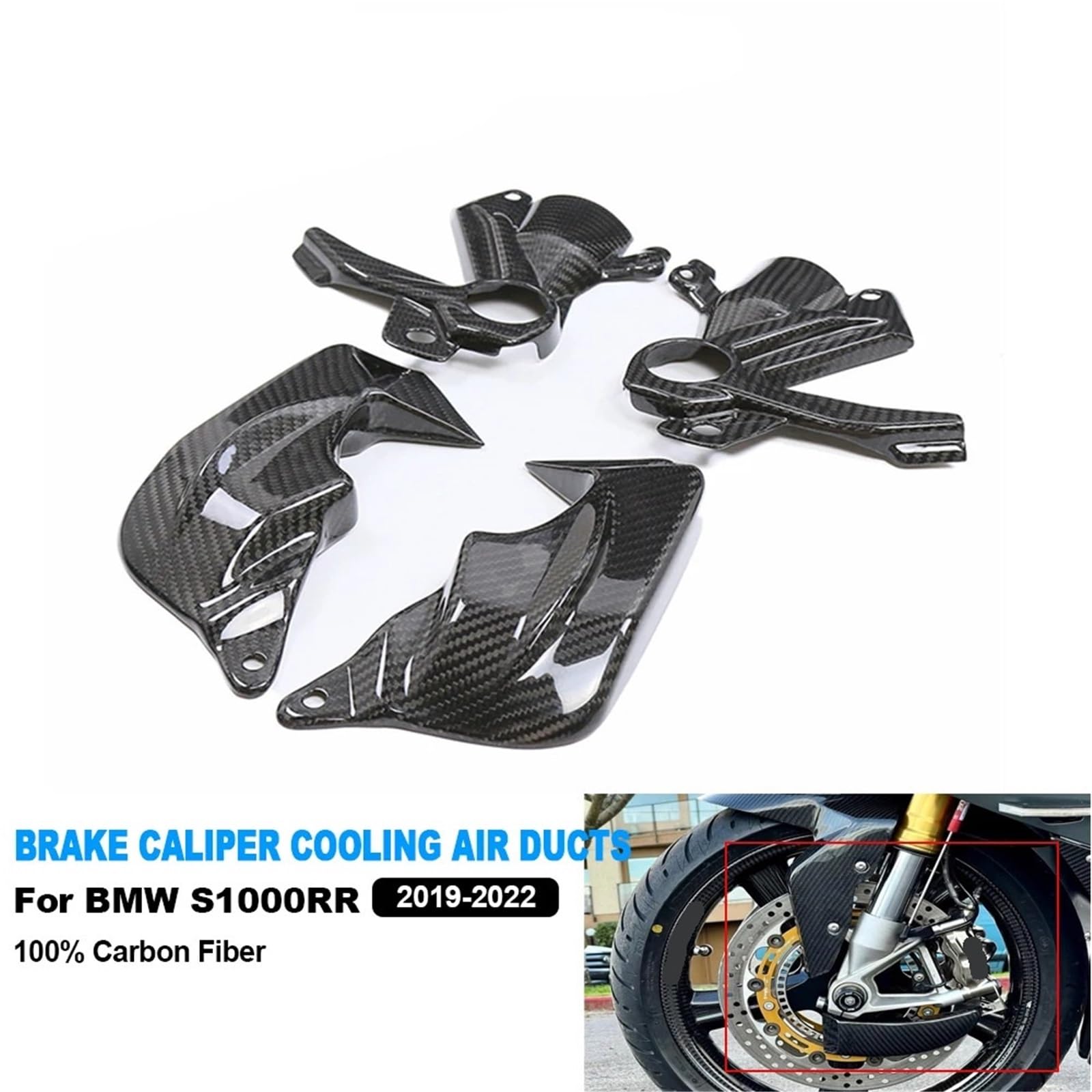 Conductos de refrigeración de Aire de Pinza Refrigeración para Pinza de Freno de Motocicleta de Fibra de Carbono seco 3K, Enfriador de radiador, Aptos para S1000RR, M1000R, HP4 (2019-2022)