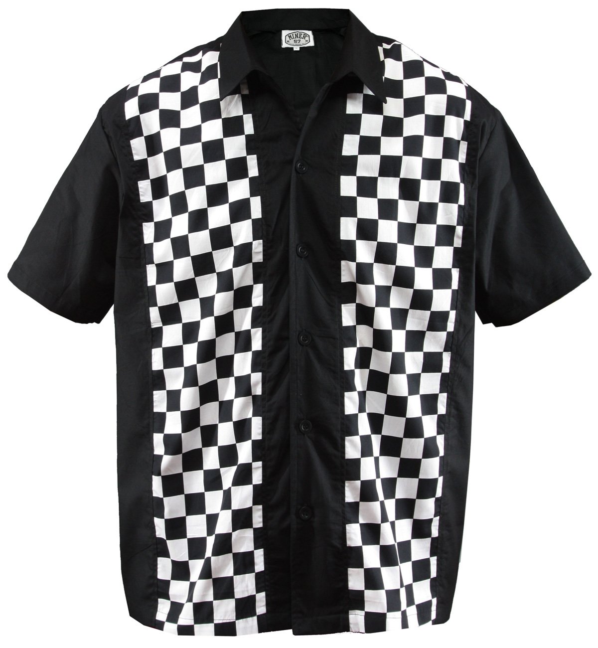 Herren Bowling Shirt Hemd Karo Check Ska Sheen Rockabilly kariert, Schwarz