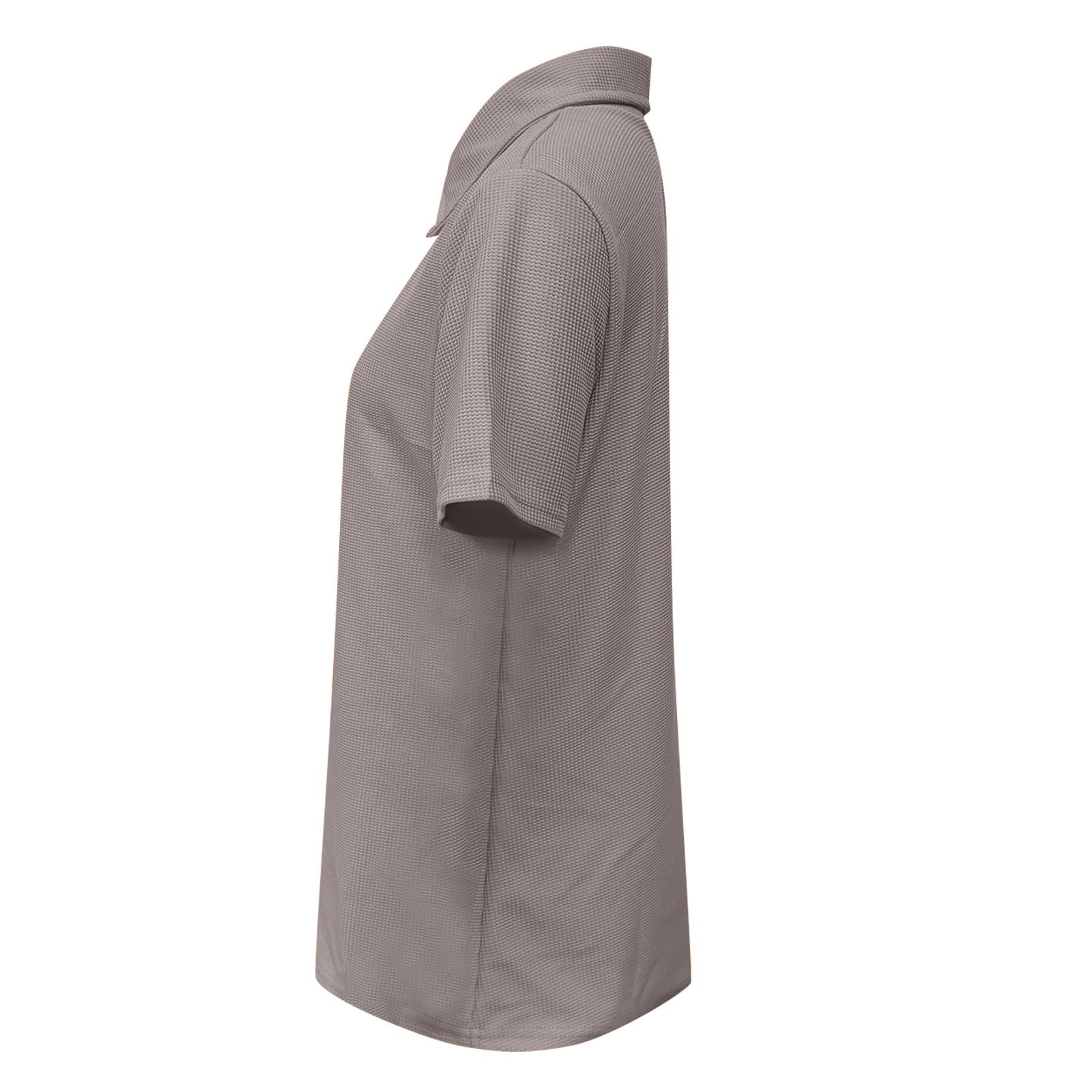Polo d'été en tricot gaufré à manches courtes et col à revers boutonné pour femme, grande taille, décontracté, coupe ample, chemisier texturé