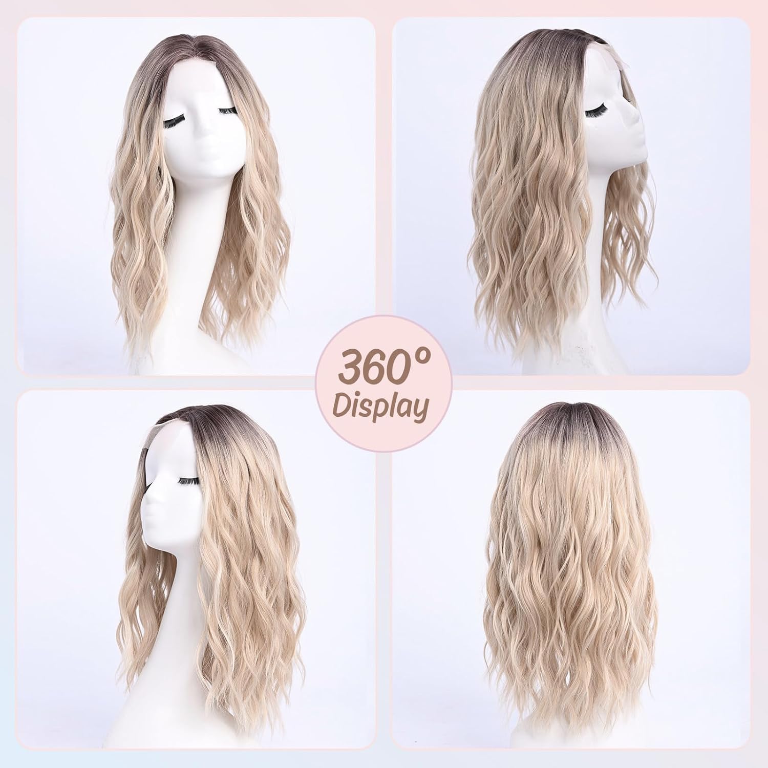 YaissmyLu Middle Length Ombre Blonde Wavy Wigs for Women 18 Inch Middle Part Blond Wavy Wig Medium Natural Looking Synthetic Heat Resistant Fiber Wig for Daily Party Use (18 inch) - Image 4