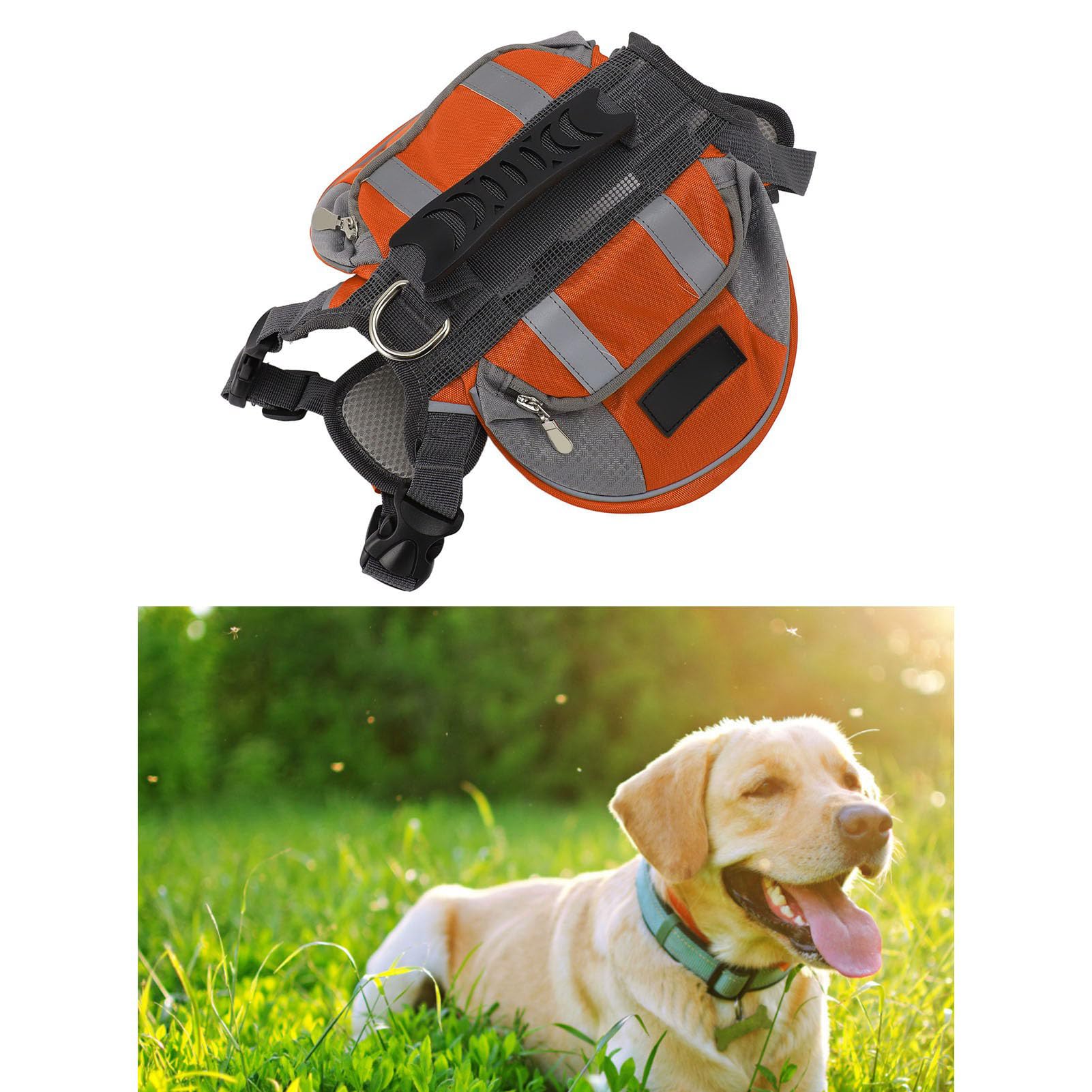 Borsa da Sella per Zaino per Cani, Borsa da Sella con Imbracatura Regolabile con Tasche Laterali di Sicurezza Riflettenti Gilet per Cani per Escursionismo, Campeggio, Viaggi,