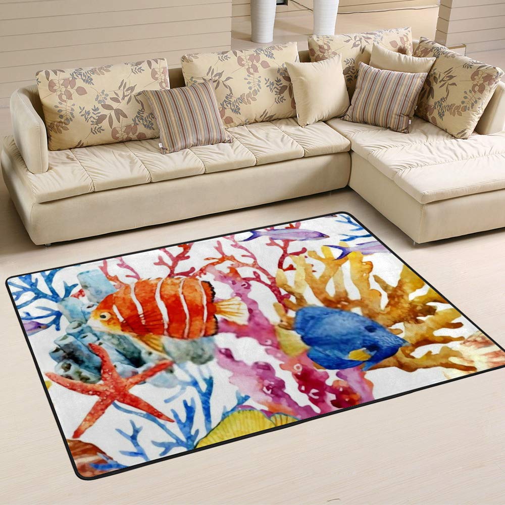 Tapis grand salon aquarelle microfibre douce pour chambre enfant 80x58