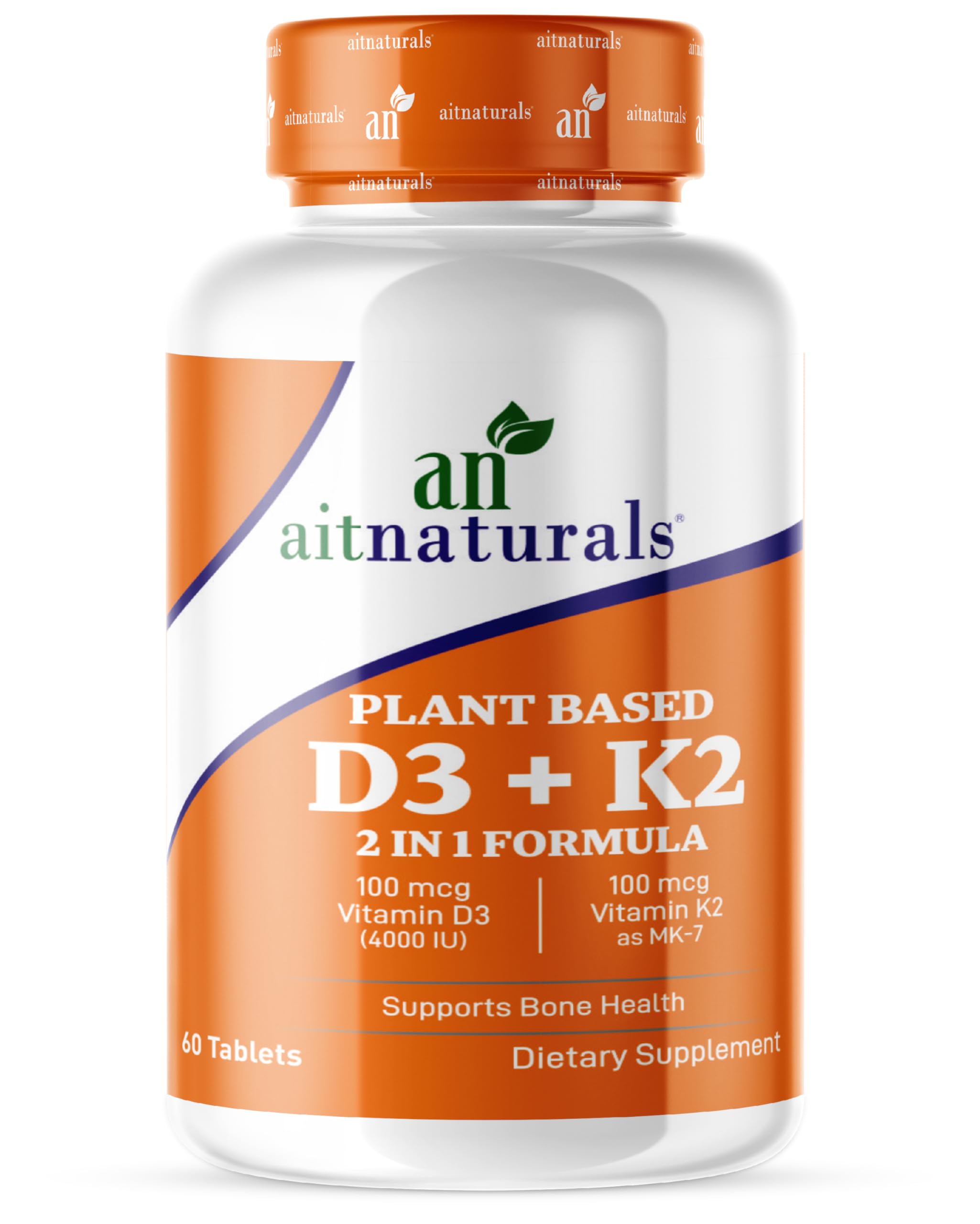 Aitnaturals Plant-Based Vitamin D3 (4000 IU) + K2 (MK7) with Organic Coconut Oil – 60 Tablets | Supports Bone Health, Boosts Immune Function, Enhances Muscle Strength & Optimizes Calcium Absorption