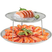 3-Tier Seafood Tower, Stainless Steel Seafood Platter Set 7.87in+9.84in, Silver Round Oyster Tray for Kitchens, Restaurants, Banquets, Buffets