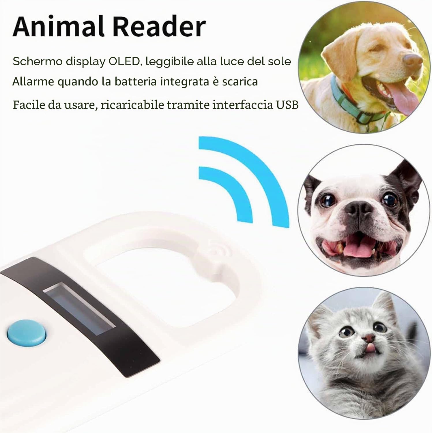 Pet Microchip Scanner, RFID EMID Animal Handheld Reader 134.2kHz Scanner for Microchips for Pets Support FDX-B (ISO11784/11785) EMID USB Rechargeable Chip Reader