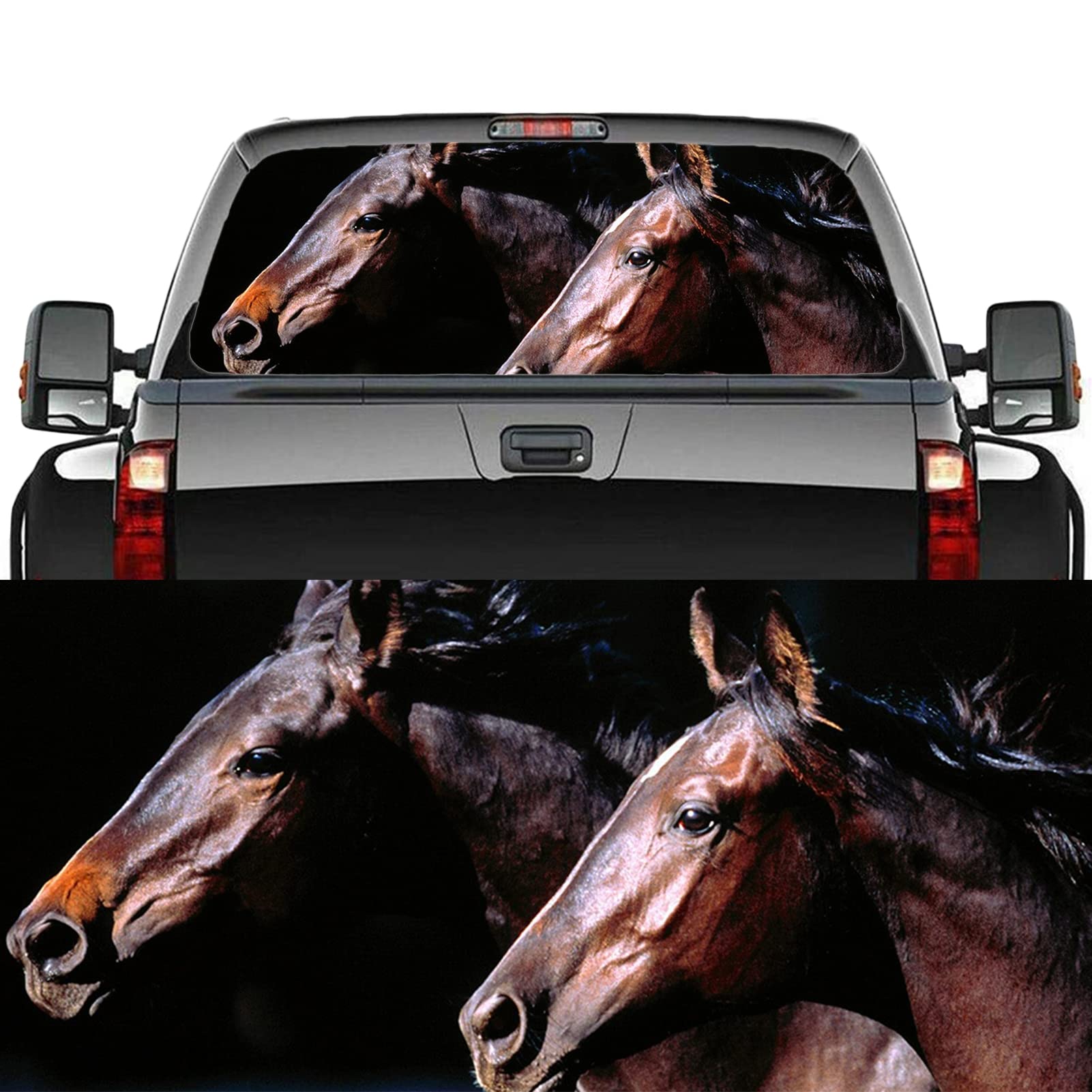 Adesivo per finestrino posteriore per camion, auto, con motivo a forma di cavallo e finestra posteriore in vinile perforato, per camion, SUV, furgoni, pickup, A, 147,3 x 45,7 cm