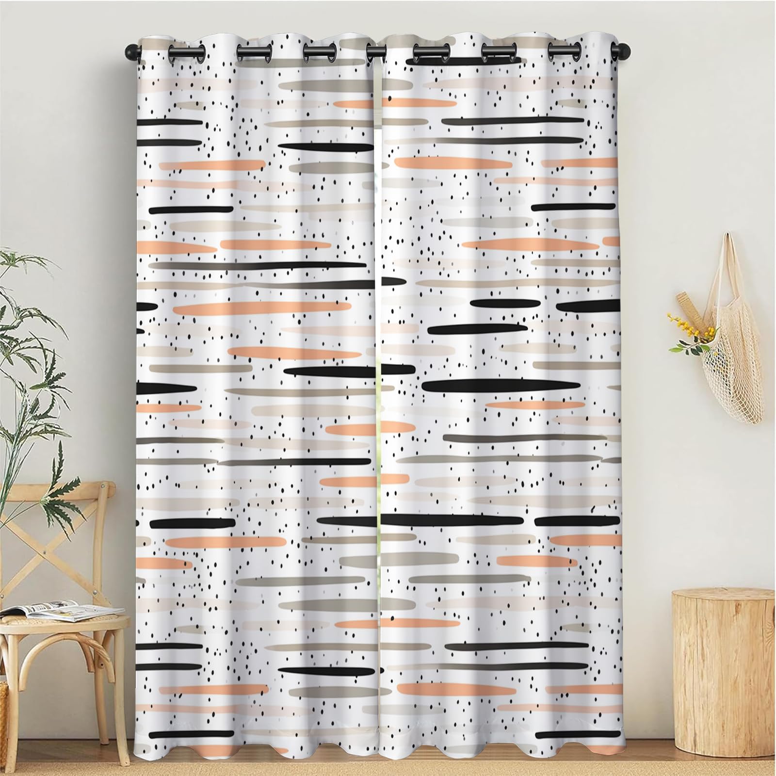 TDNEKMCA Watercolor stripes Blackout Thermal Insulated Curtains for Bedroom, 52 x 54 Inch Polka dots Eyelet Curtains Drapes, Soft Black Out 2 Panels for Window Living Room Kitchen — image 1