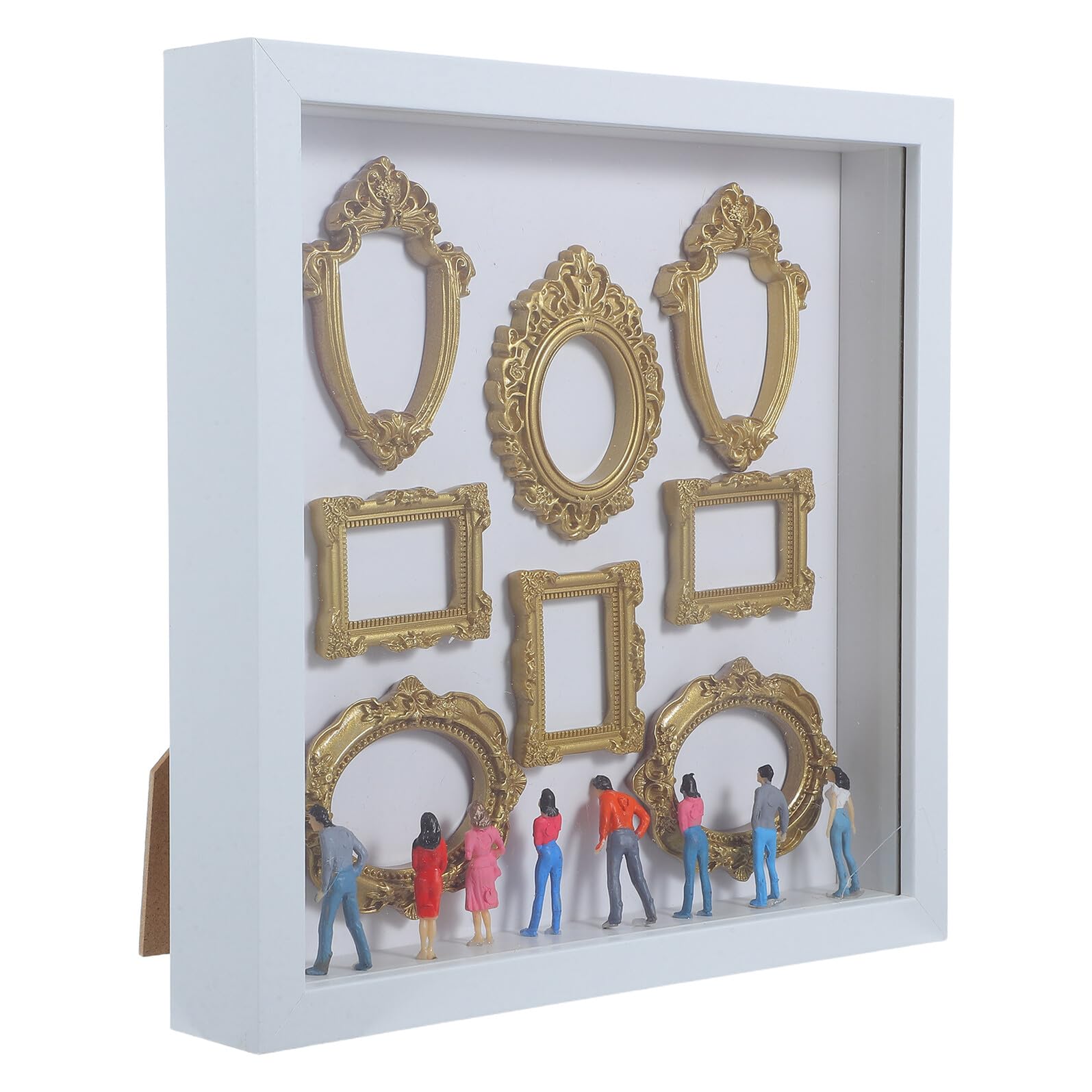 TOYANDONA Mini Cornice Portafoto Vintage in Legno Bianco con Dettagli Dorati, Scatola Espositiva Fai-da-te per Ricordi, Cornice da Tavolo Compatta per Arredamento Moderno e Decorazione Casa