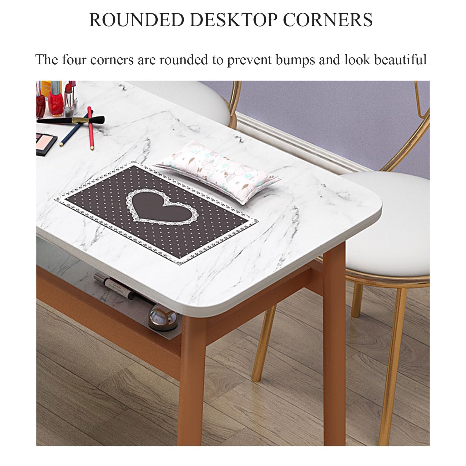 Tavolo da Manicure Professionale, postazione di Lavoro per Tecnici delle Unghie, Tavolo da Trucco in Legno per Salone di Bellezza, Spa, Tavolo da toeletta con,Marble Pattern-80cm 3-Piece Set