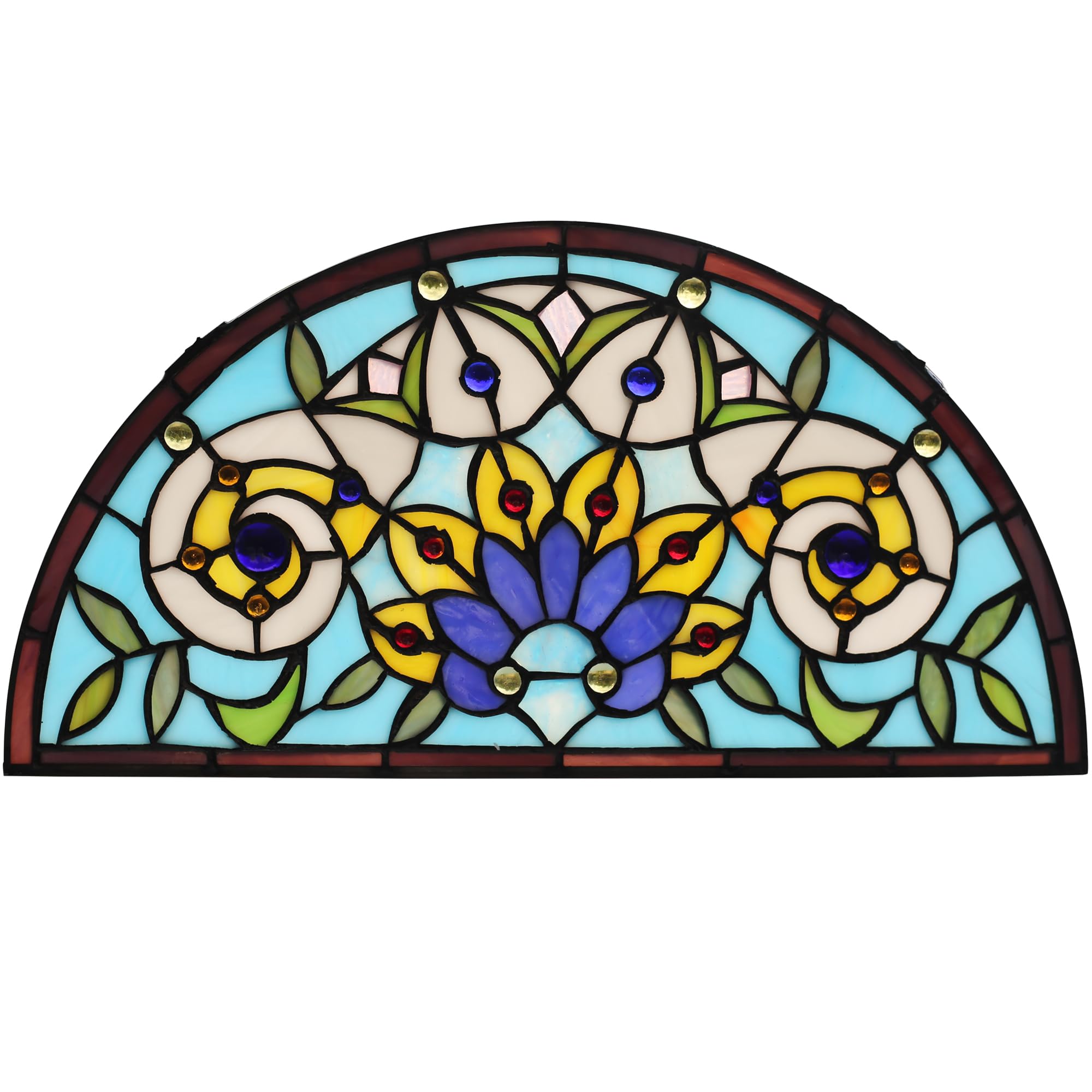 YOURANJU Halbmond-Buntglas-Fensterdekoration, Tiffany-Stil, 40,6 x 20,3 cm, halbrund, Einweihungsgeschenk, Wohnzimmer, Schlafzimmer, Küche, Fenster, dekorative Behänge mit Kette (Blume)