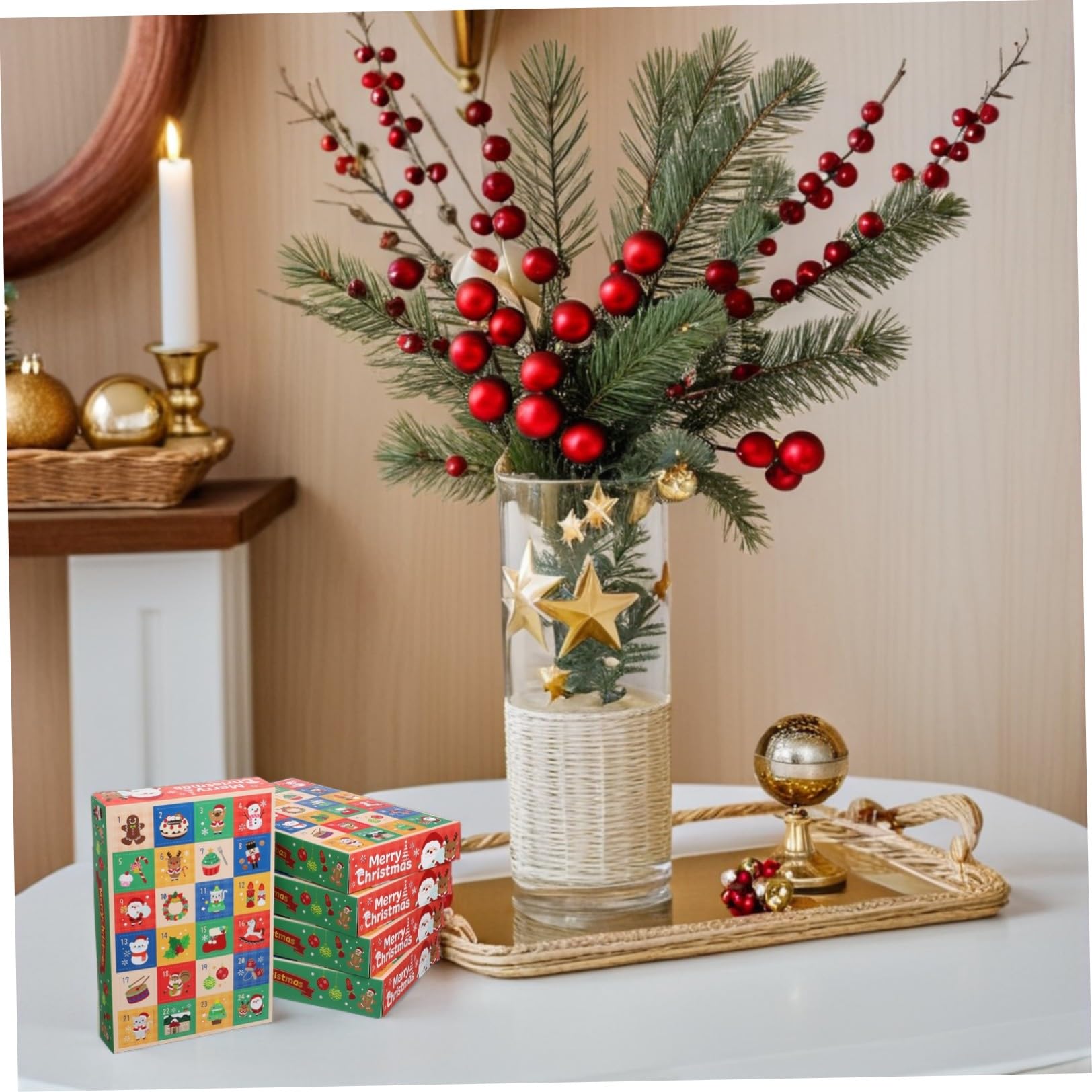 Beaupretty 5 Piezas Caja de Calendario de Adviento Vacía y Decorativa para Navidad, Caja de Papel Fácil de Llevar para Dulces para Fiestas y Celebraciones