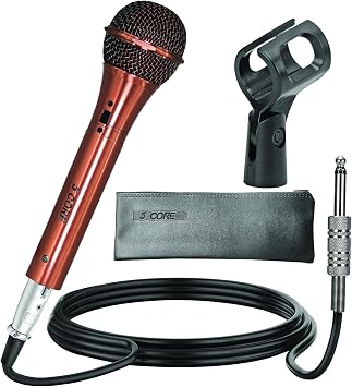 5 CORE Microphone Pair Dynamic Cardioid XLR Unidirectional Wired Mic w Built-in Pop Filter w High Gain Wide Frequency for Stage & Studio Includes Cable + Clip + Bag