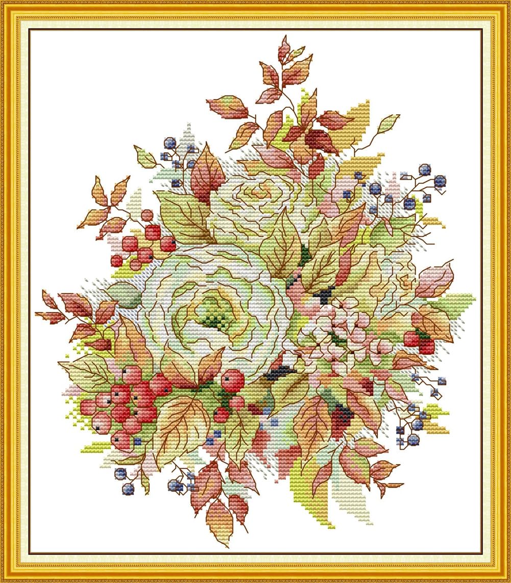 CaptainCrafts Cross Stitch Kits, Stamped Cross Stitch Preprinted Fabric DIY Art Embroidery Kits Needlework Crafts (Preprinted 11CT, Autumn Bouquet A) — image 1