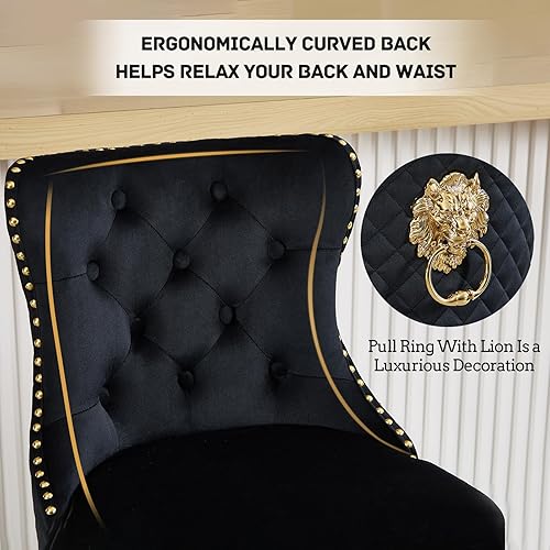 Miniatura 70 de Juego de 4 taburetes de bar giratorios ajustables de terciopelo con respaldo copetudo, ribete de cabezas de clavos y anillo de tracción, sillas de