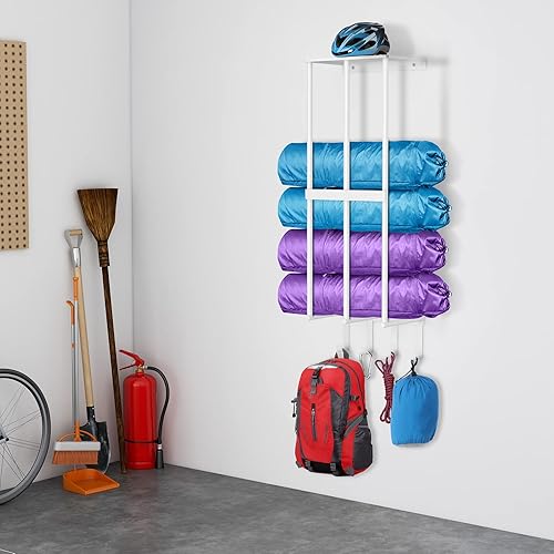 Miniatura 9 de Silla de campamento de almacenamiento de pared para garaje, soporte de estante de metal, estante flotante, 4 ganchos, acero inoxidable, silla de