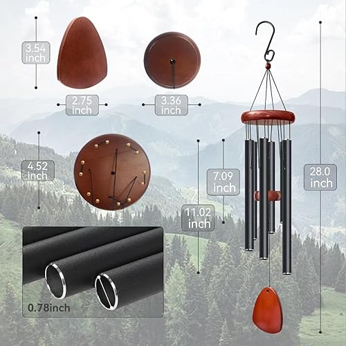 Vista 148 de Campanillas de viento grandes de aluminio de 37 pulgadas para crear un ambiente zen, adecuadas para exteriores, con atrapador de viento, adecuadas