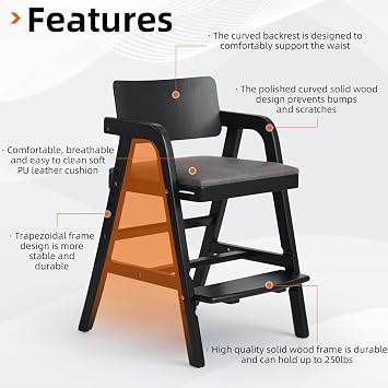Wooden High Chair for Babies and Toddler Dining Chair, Black | Baby HighChair Grows with Kids, Baby Feeding Chair for Dining Study with Adjustable Seat and Footrest, for Home, Restaurant