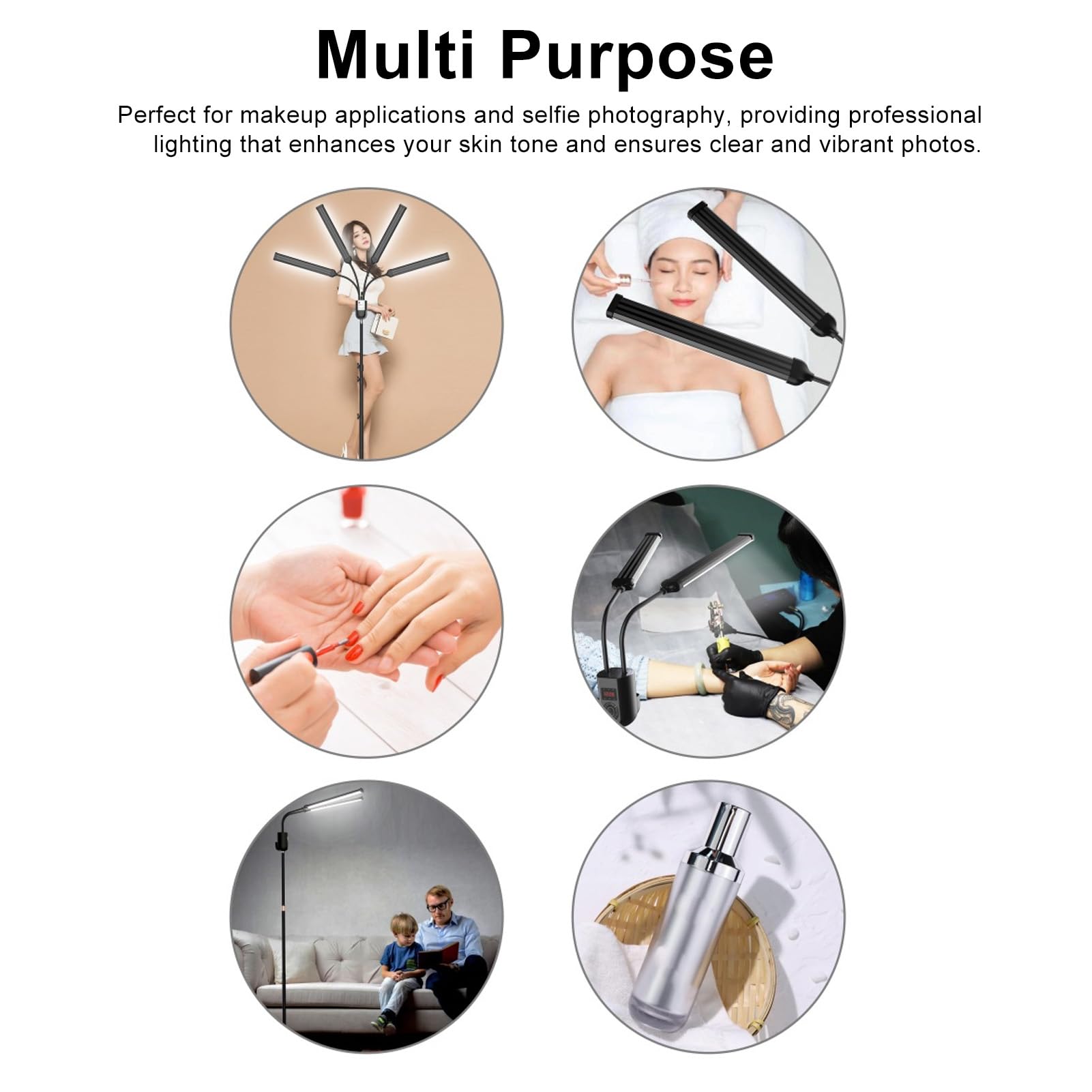 Luce LED Professionale 4 Bracci Per Trucco E Fotografia - Con Treppiede Regolabile E Supporto Telefono