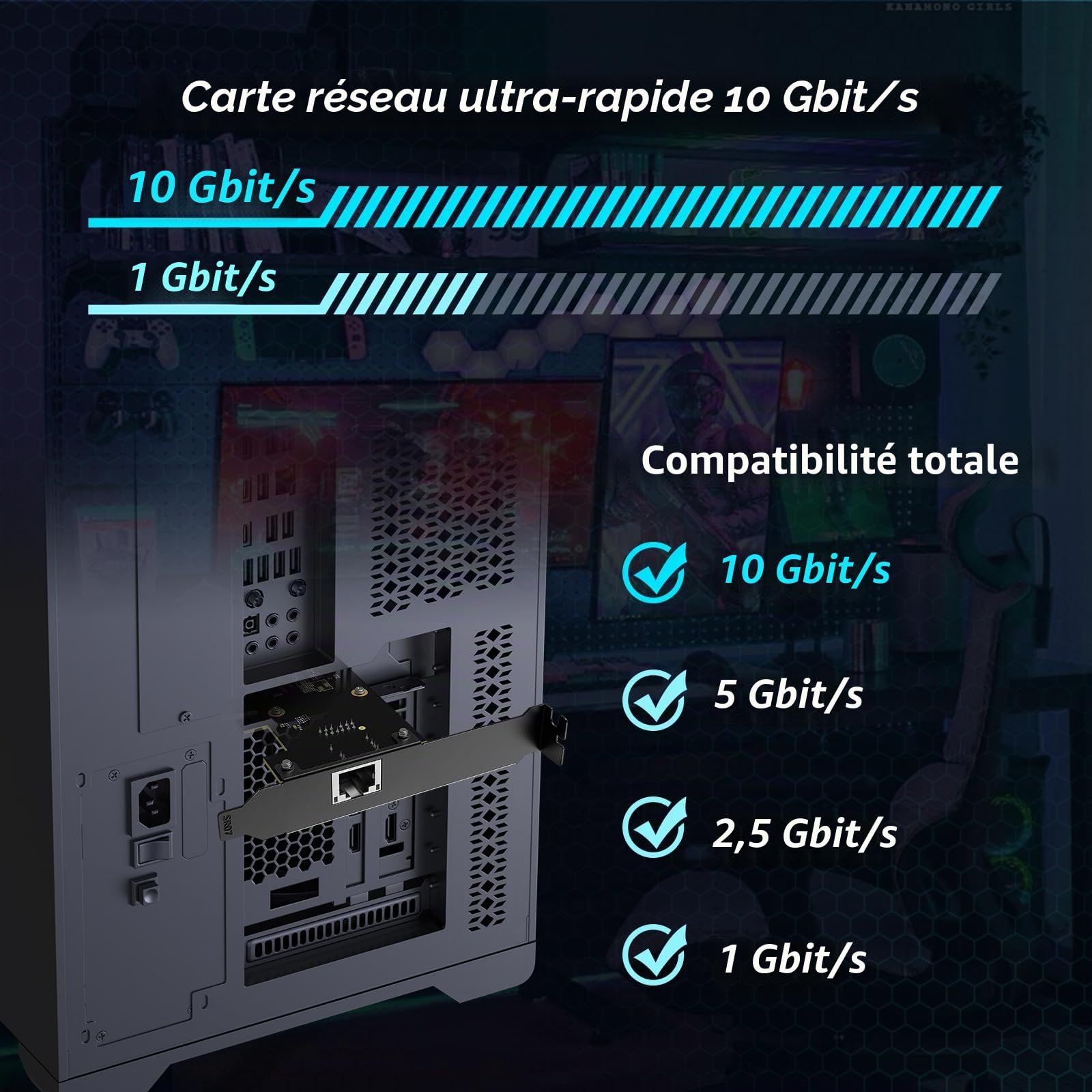 Carte Réseau PCIe 10G, Carte Ethernet YuanLey 10G Base-T Avec Contrôleur Realtek RTL8127AT, Adaptateur Ethernet PCIe Vers RJ45 10Gb NIC Compatible Avec PCI Express X1, X4, X8, X16, Prise En Charge WOL
