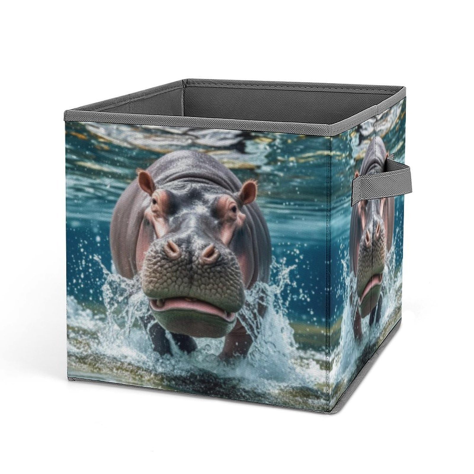 FekiLoot Diving Hippo Folding Storage Bins with Handles Large Fabric Storage Cube Storage Organizer Heavy Duty Closet Organizer Sturdy Collapsible Bin Foldable Baskets