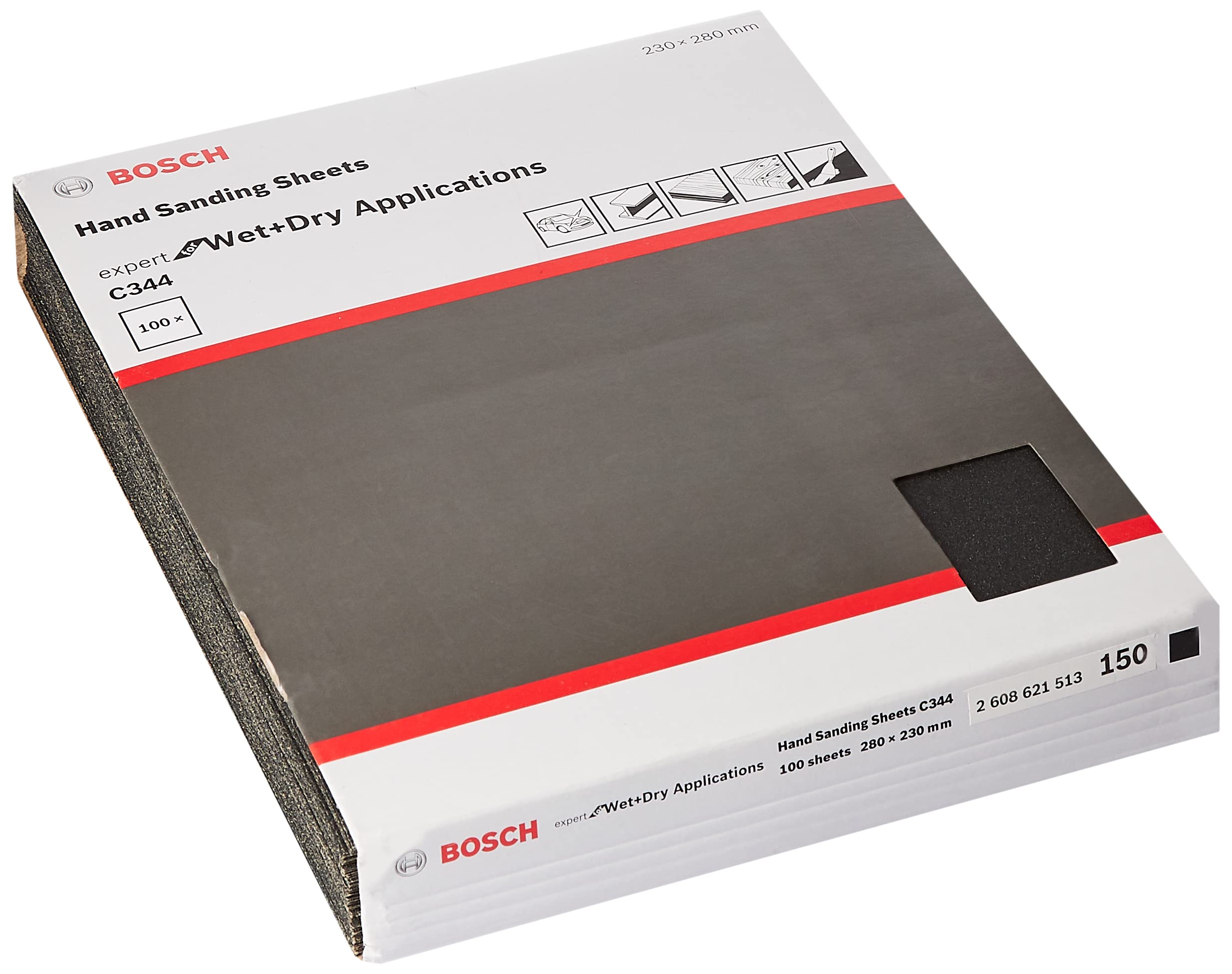 Bosch Professional Hand sanding sheet Wet & Dry/Automotive- Pack of 100-230 x 280 mm Grit 150 (B095V8B6S5) Amazon Price History, Amazon Price Tracker