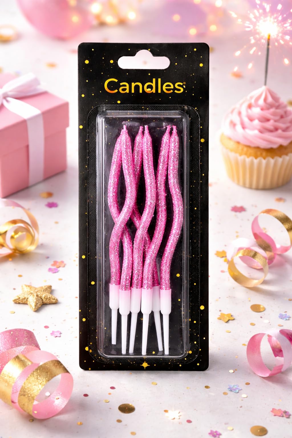 Spiral Glitter Birthday Candles for Cake (Pack of 6) | Premium Wavy Cake Topper | Smokeless, Drip-Less Party Candles for Birthday, Anniversary & Celebration Cakes (1, Pink)-image-25