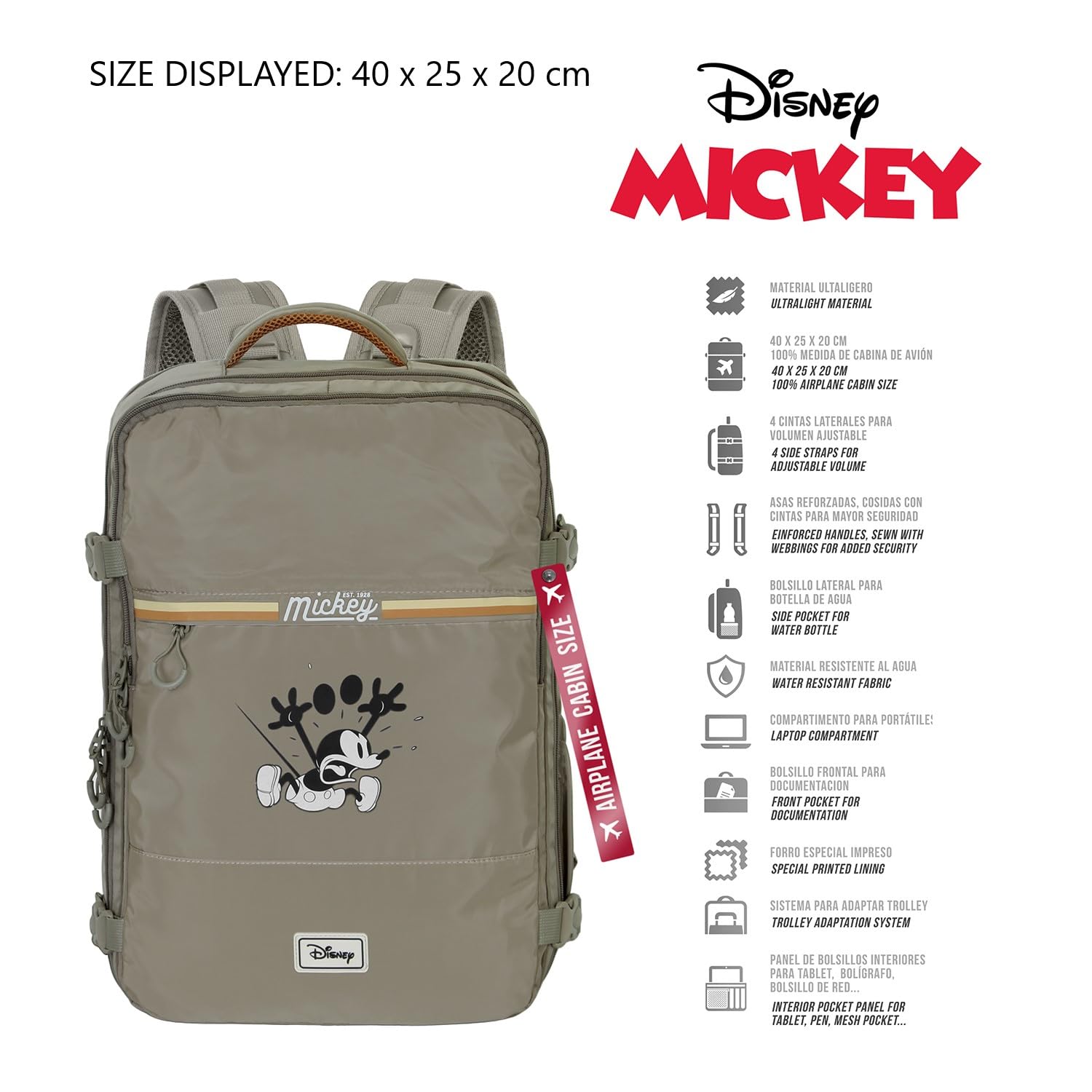 Disney Plecak unisex Mercury Cabin Bag (1 szt.), Wielokolorowa Myszka Miki, Underseat 40x20x25cm, Plecak Mercury