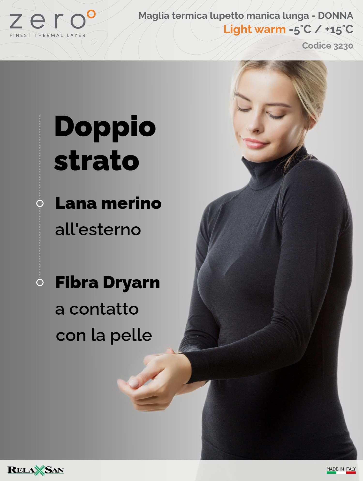 Relaxsan Zero Maglia Termica Donna Collo Alto con Lana Merino, Made in Italy, cod. 3230