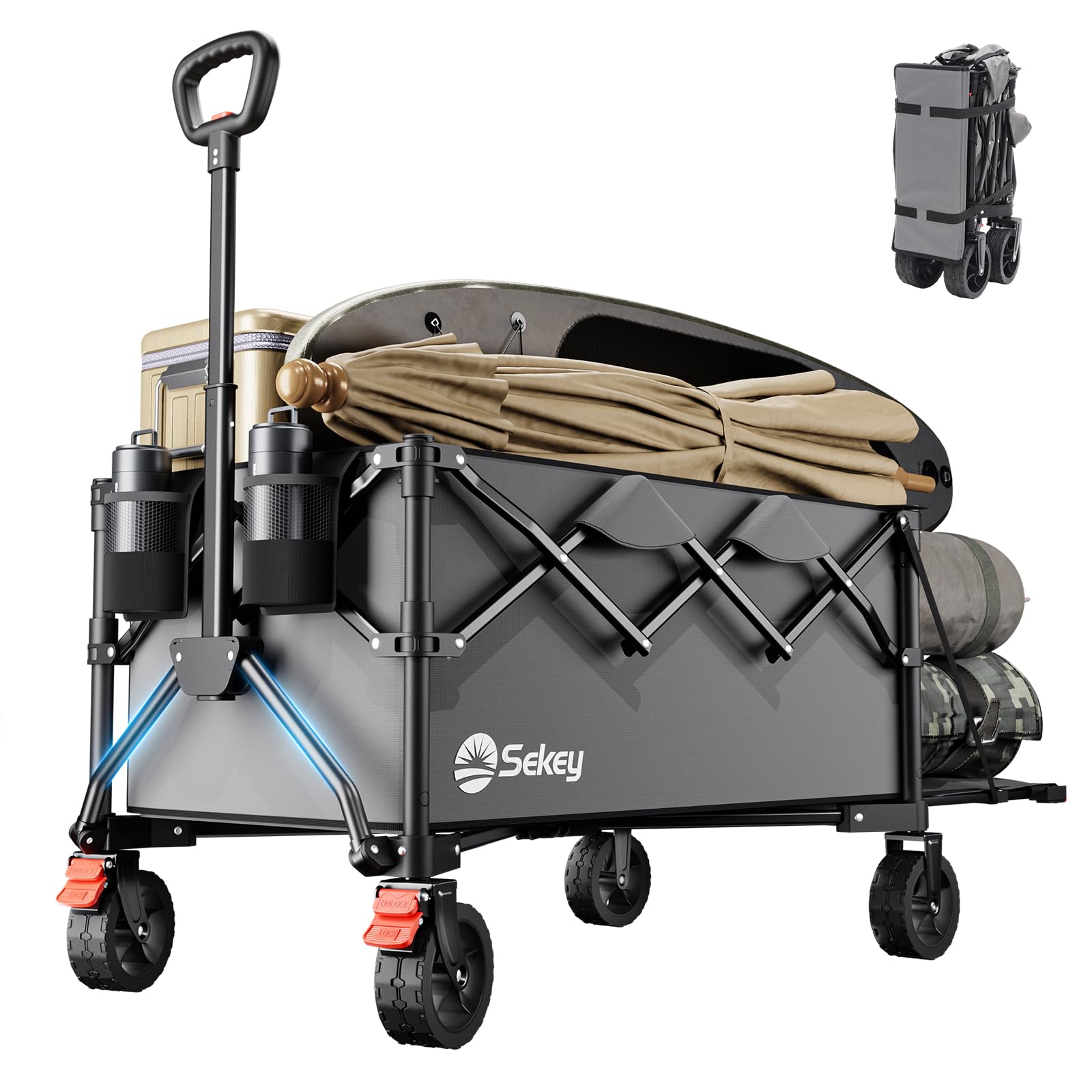 Sekey Festival Trolley with Expandable Tailgate - 350-500L, 440LB Heavy Duty Folding Camping Wagon, Brake, All-Terrain Wheels, Patented 4-Way Folding & One-Click Adjustable Handle, Beach Cart - Grey — image 1