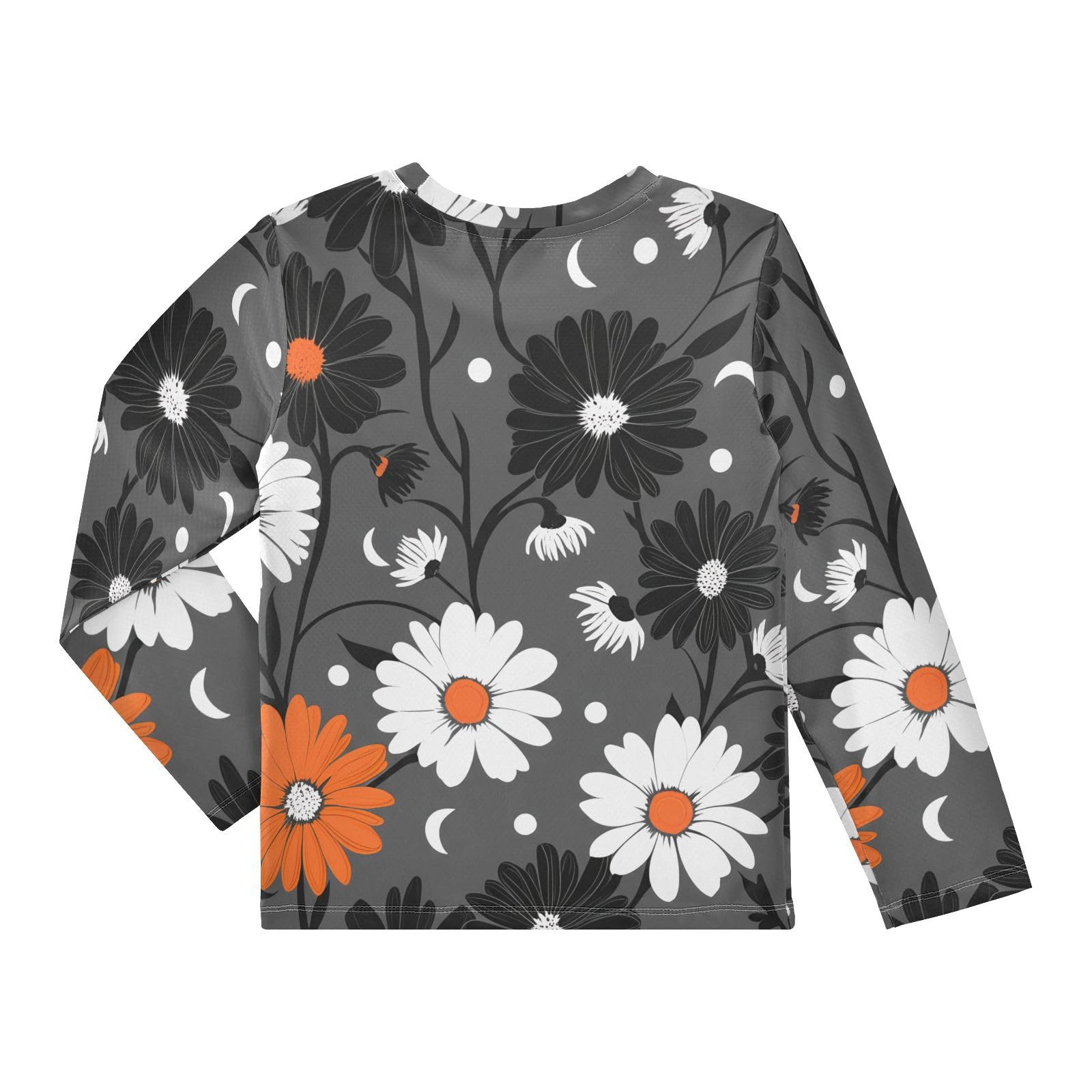 DOMIKING Daisy Moon Dot Gray Boys Long Sleeve Rashguard Shirt Kids Quick Dry Swim Shirt for Beach Pool Sport 11-12T
