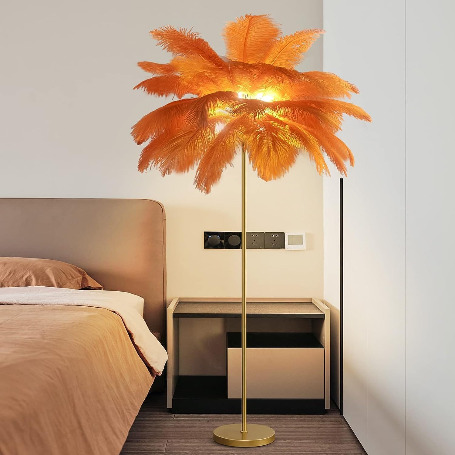 Lámpara de Pie de Plumas para Sala de estar, pantalla de Plumas de Avestruz, lámparas de Pie LED, Luces para adolescentes, Chicas, con bombilla G4