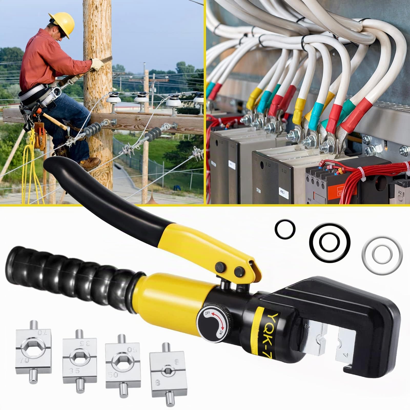 Solsop Pince à Sertir Hydraulique Pression 10T avec 9 Ensembles de Moules à Sertir 4-70 mm² pour Cosses de Câble en Cuivre et Aluminium