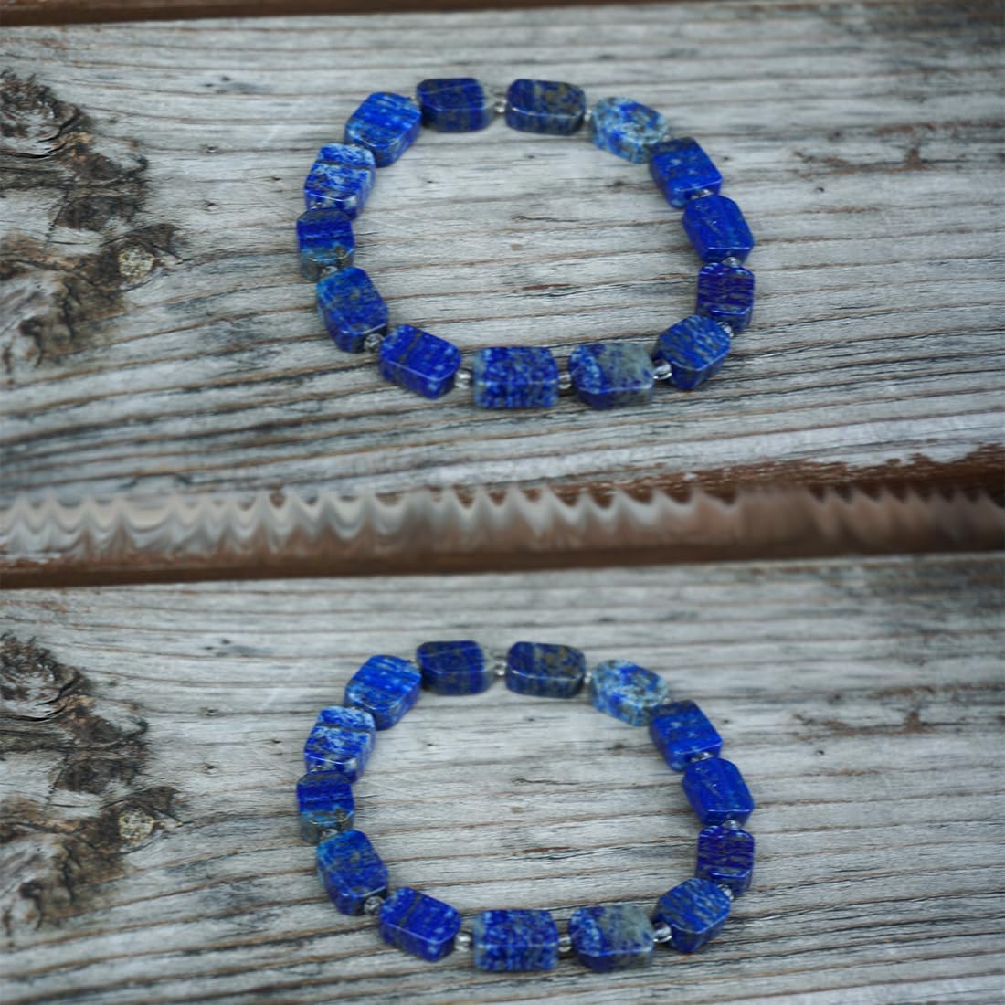 Square Lapis Lazuli Bracelet | Natural Royal Blue 6x8mm Throat & Third Eye Chakra Crystal Gemstone Beads | Handmade Meditation Protection Jewelry | Beading Tool Kit - Fits for 6.5-7.5" Medium Wrist - Image 3