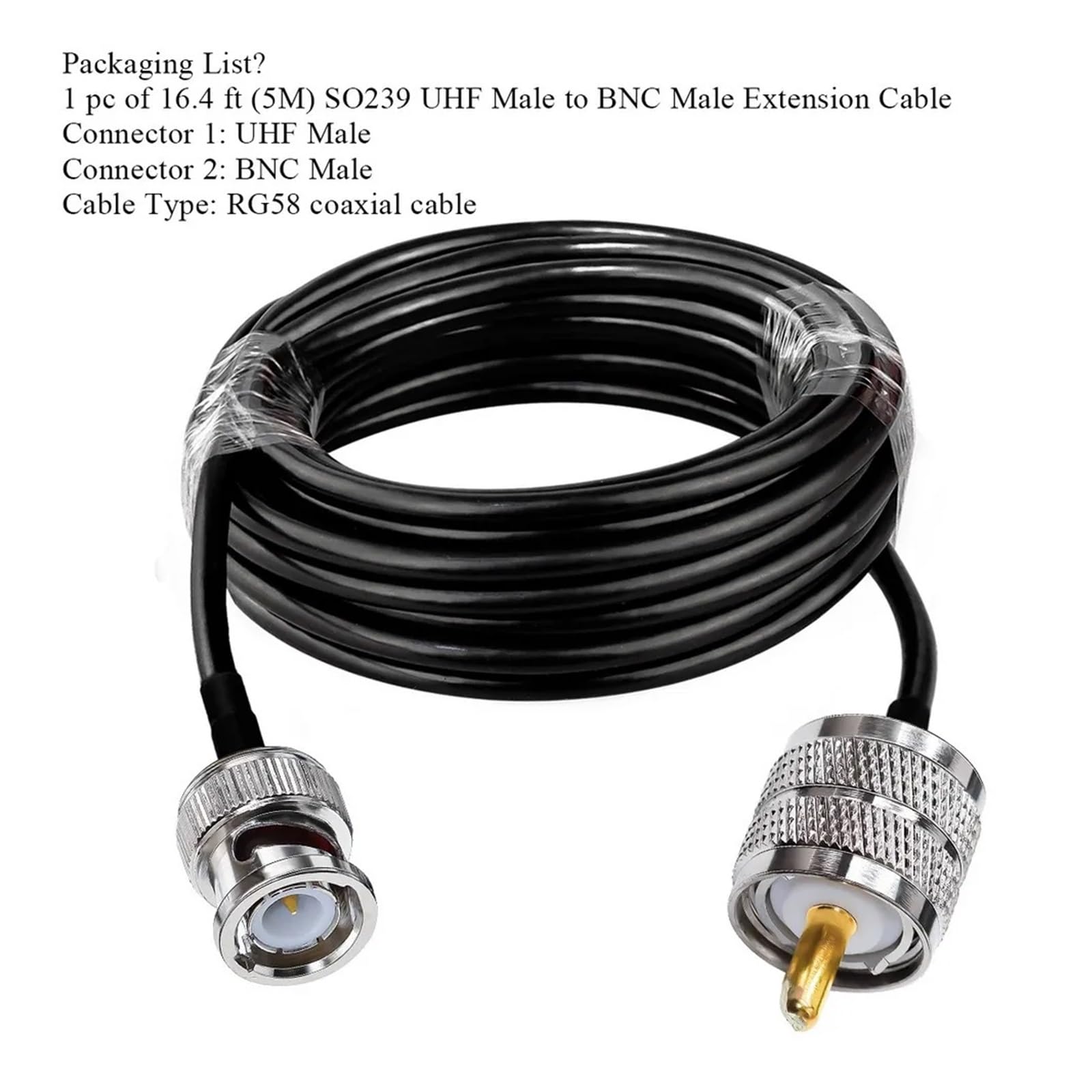 Kabel koncentryczny RG58, wtyk męski BNC do przedłużacza PL259 SO239 o niskich stratach i pigtailu 30 cm-5 m(13.2ft (4M))