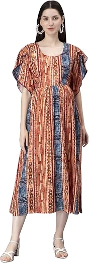 Nightspree Women's Rayon Round Neck 3/4 Sleeves Maternity Dress Feeding Kurti with Zipper (1450-MD)