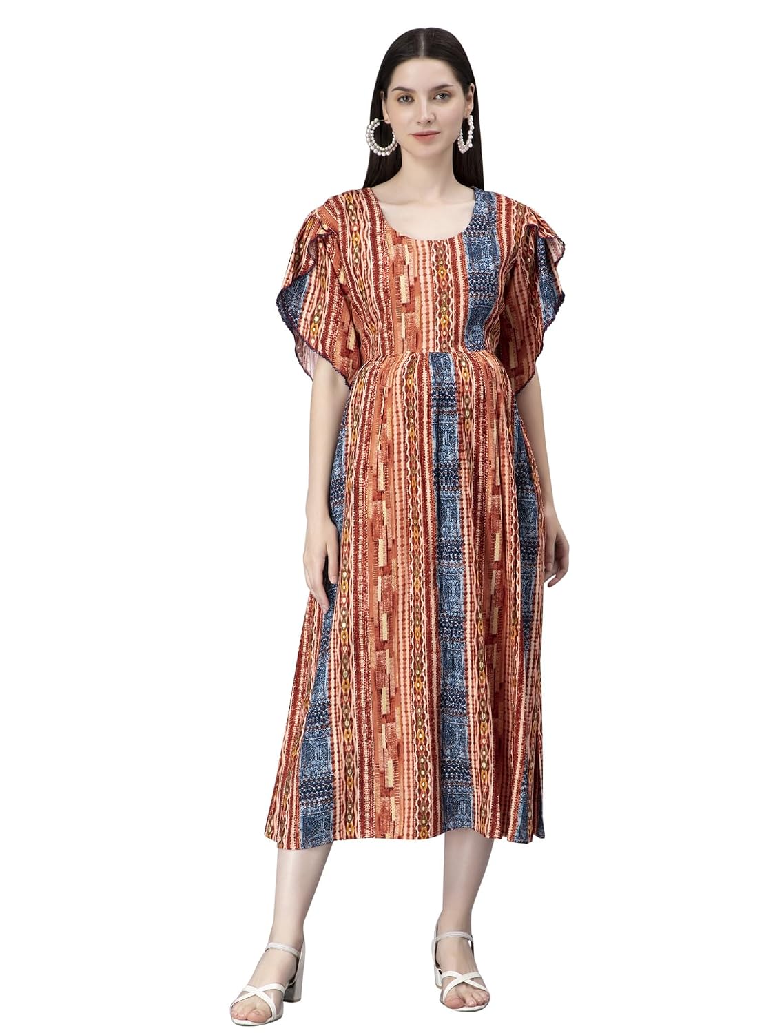 Nightspree Women's Rayon Round Neck 3/4 Sleeves Maternity Dress Feeding Kurti with Zipper (1450-MD)
