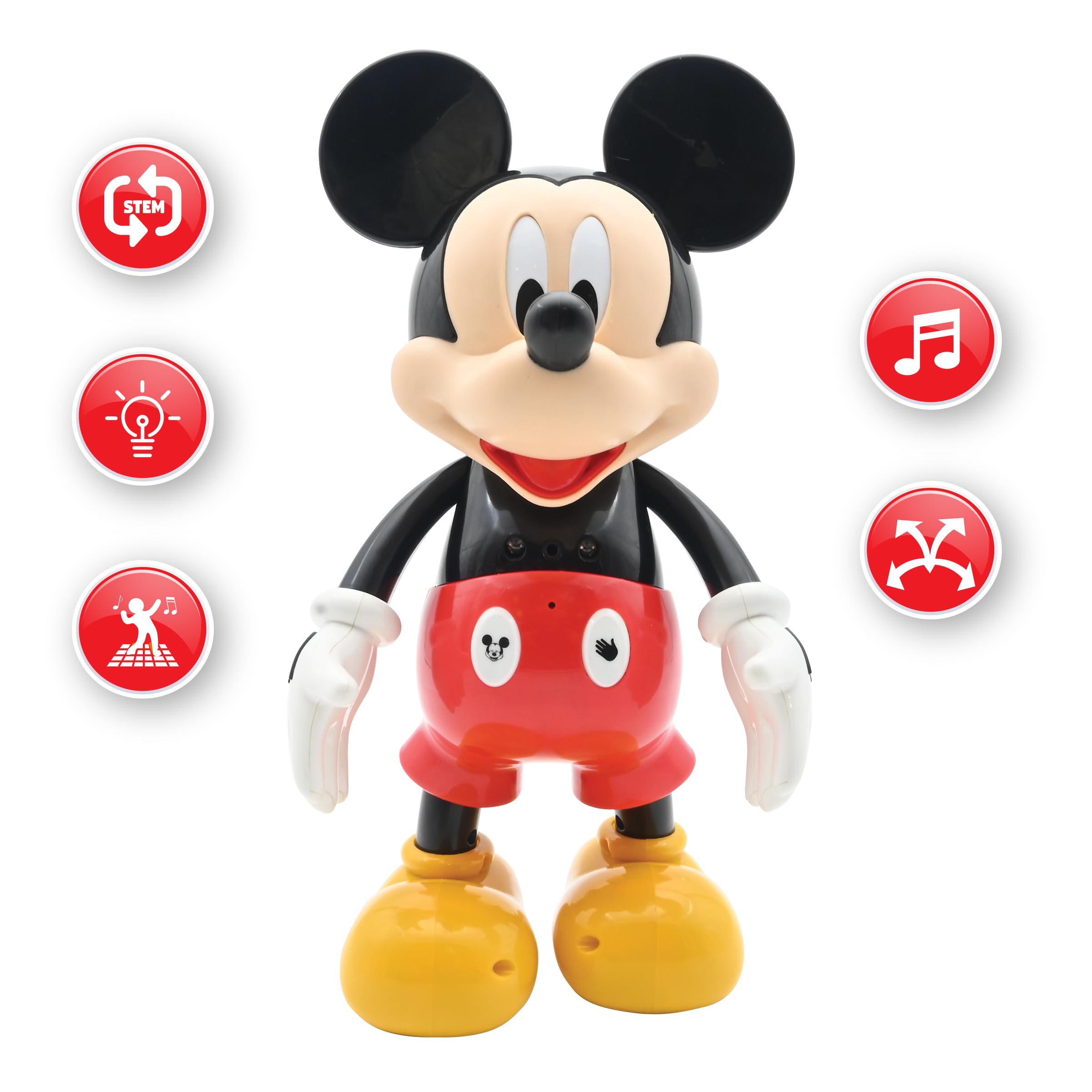 LEXIBOOK MCH01i1 Disney Bilingualer Mickey-Roboter, Englisch/Französisch, 100 Lernquize, Lichteffekte, Tanz, programmierbar, Gelenkig, Schwarz/Rot, Medium