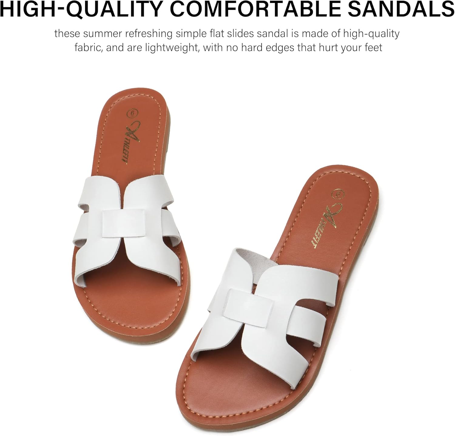 Athlefit Women's Flat Sandals Summer Casual Slip On Leather Slide Sandal - Image 4