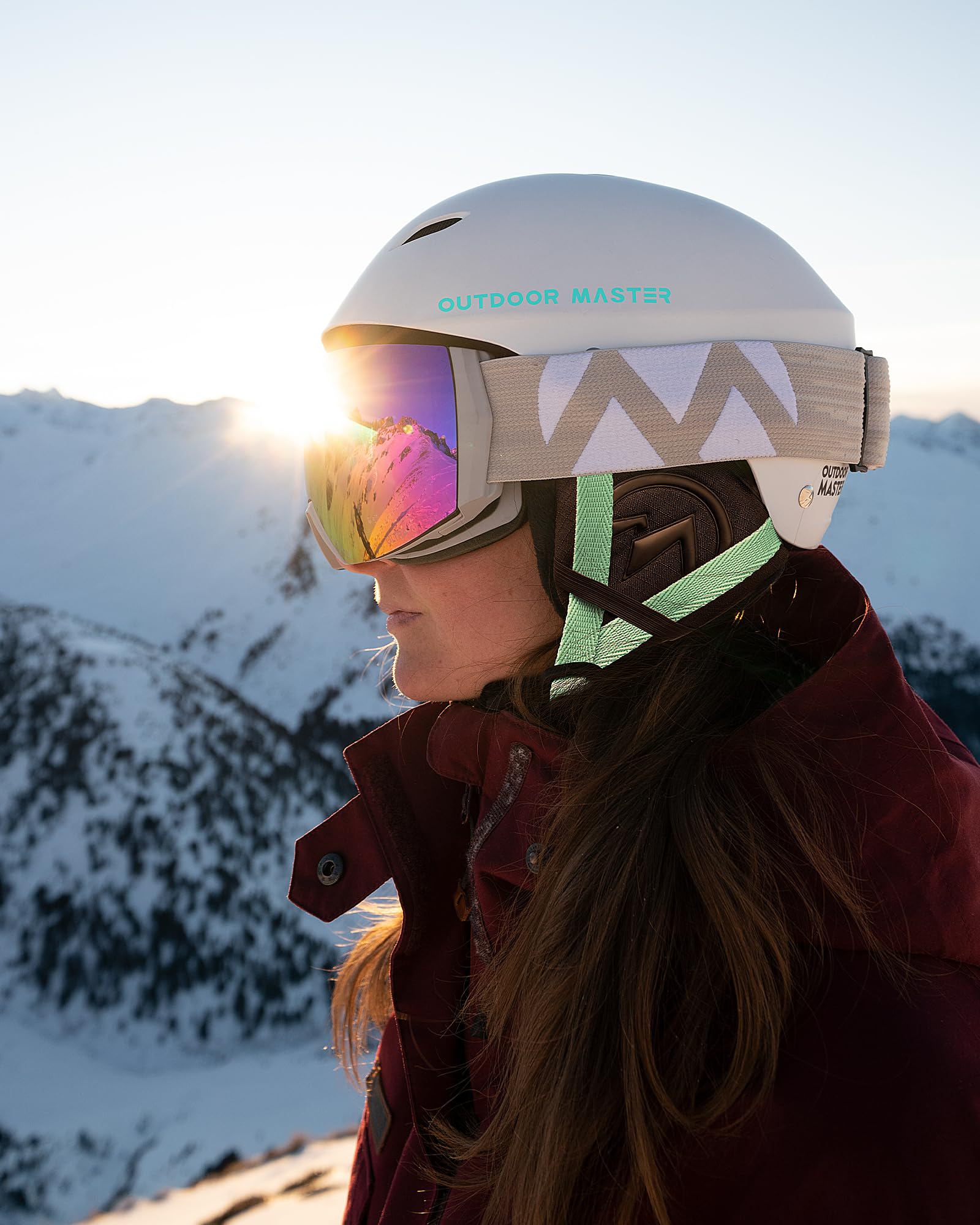 OutdoorMaster Kelvin Ski Helmet - Snowboard Helmet for Men, Women & Youth (White+Teal,M)