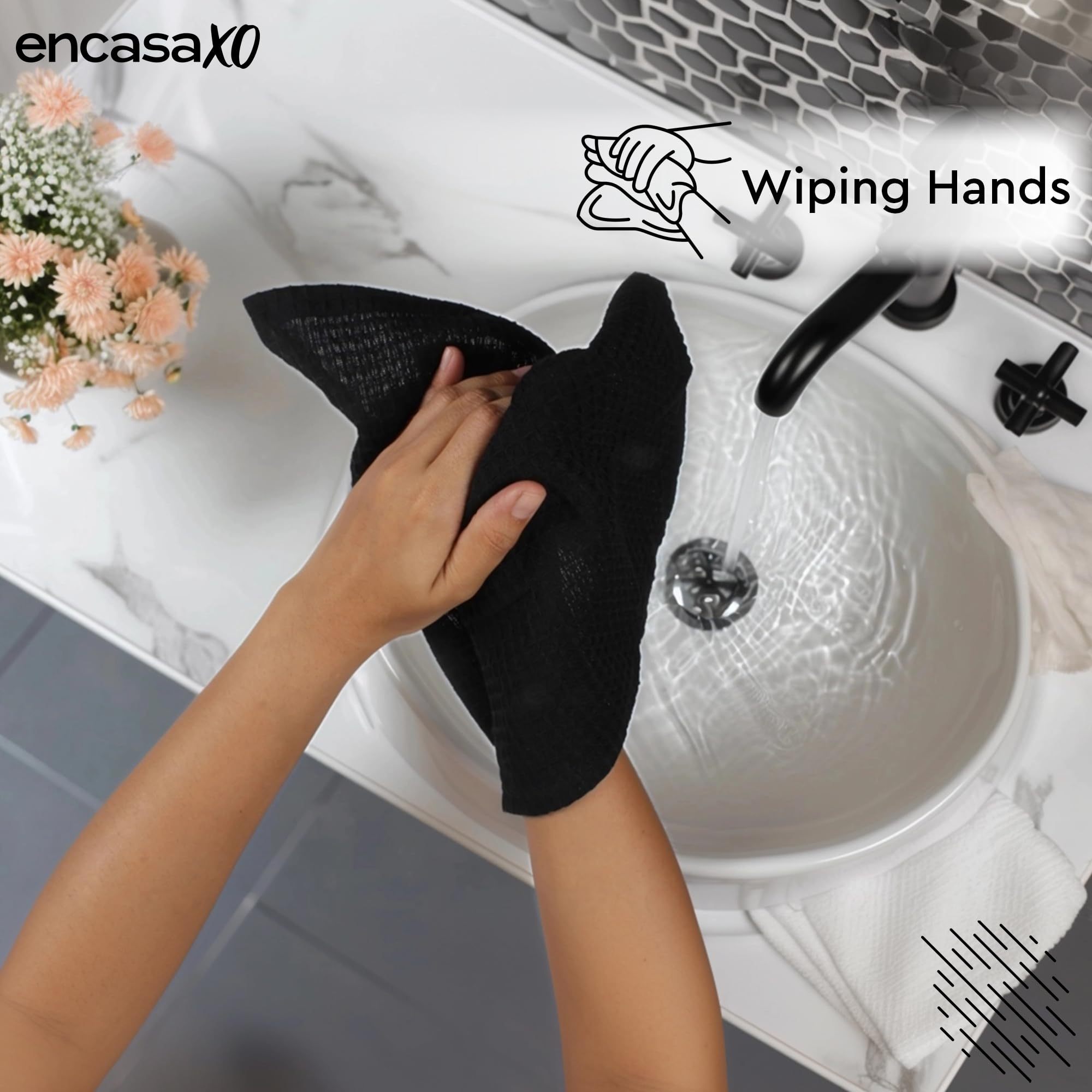Encasa XO Face Towels, Cotton Waffle Hand Towel, Dish Cloths Black 2