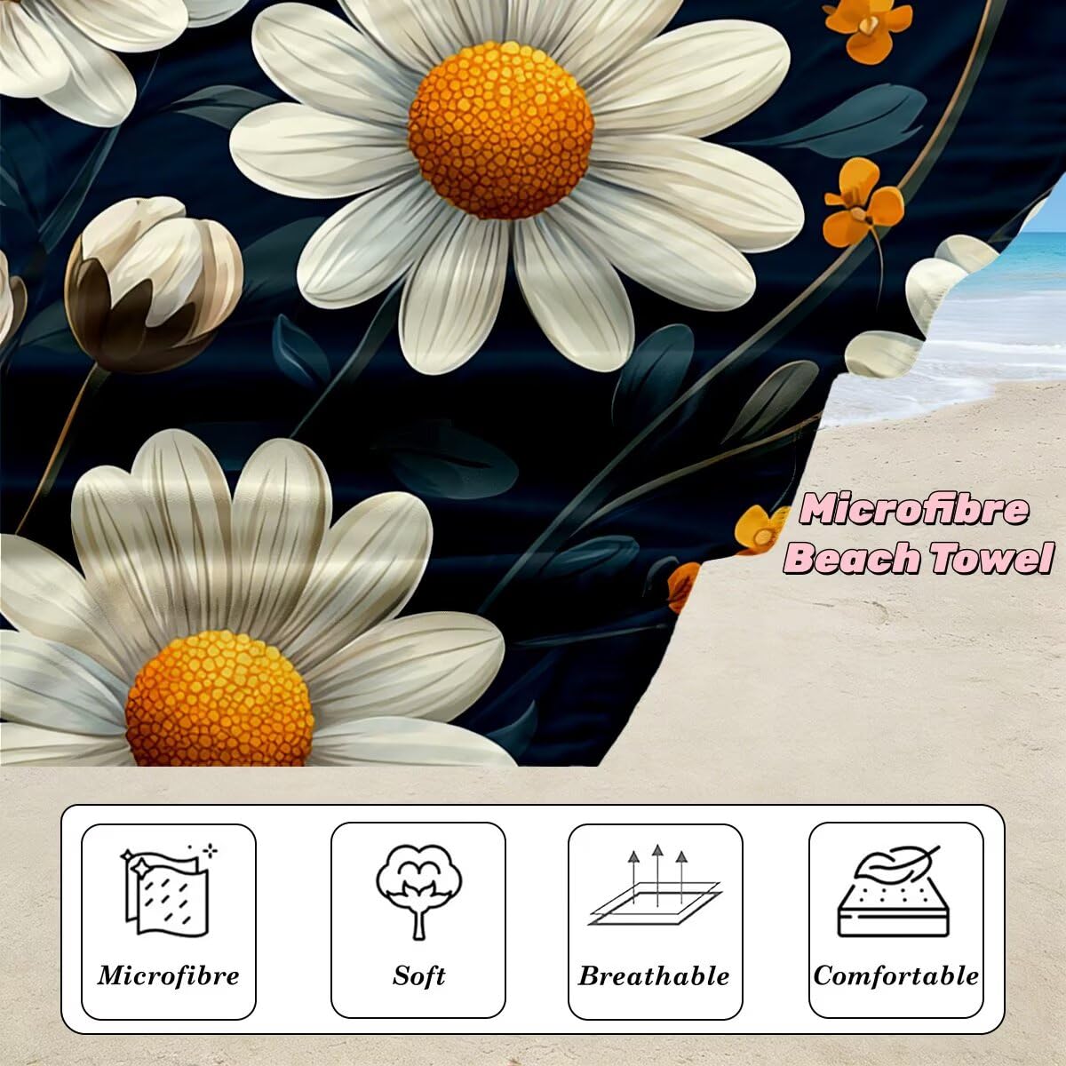 Serviette de Plage Microfibre, Lot de 2 Serviette de Bain Grande Taille 90x180 cm, Séchage Rapide Drap de Bain Fleur, Anti Sable Serviettes de Plage, Serviettes Microfibre Sport pour Travel -4030