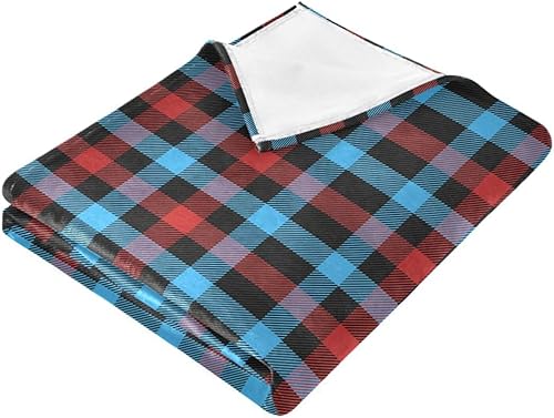 Miniatura 2 de FRODOTGV Manta de cama de cuadros escoceses de Navidad, color rojo y azul, manta de franela cálida de 60 x 90 pulgadas para picnic, sofá, decoración
