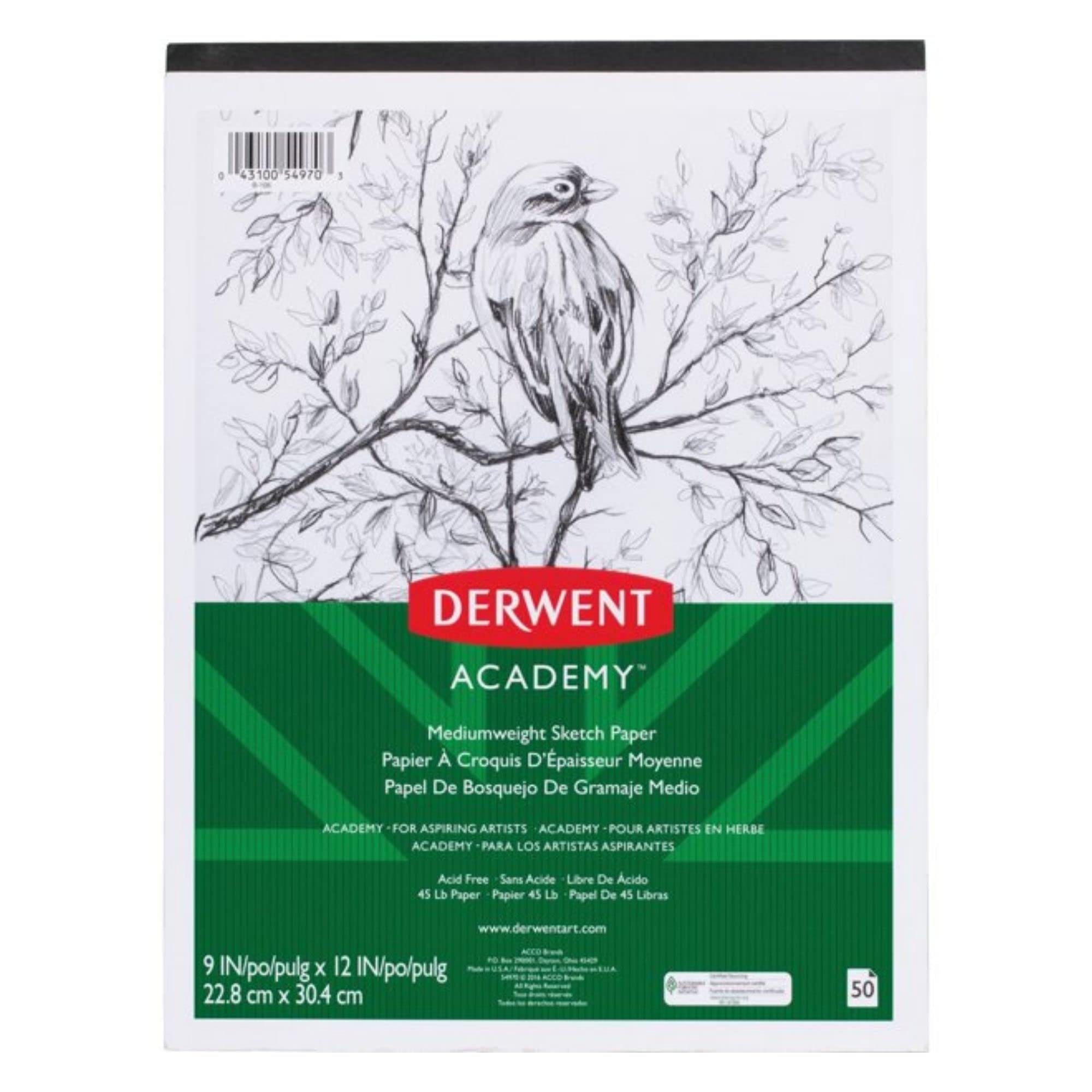 Derwent Academy Mediumweight Sketchpads (5497): 9 in. x 12 in. (White) / 50 Sheets