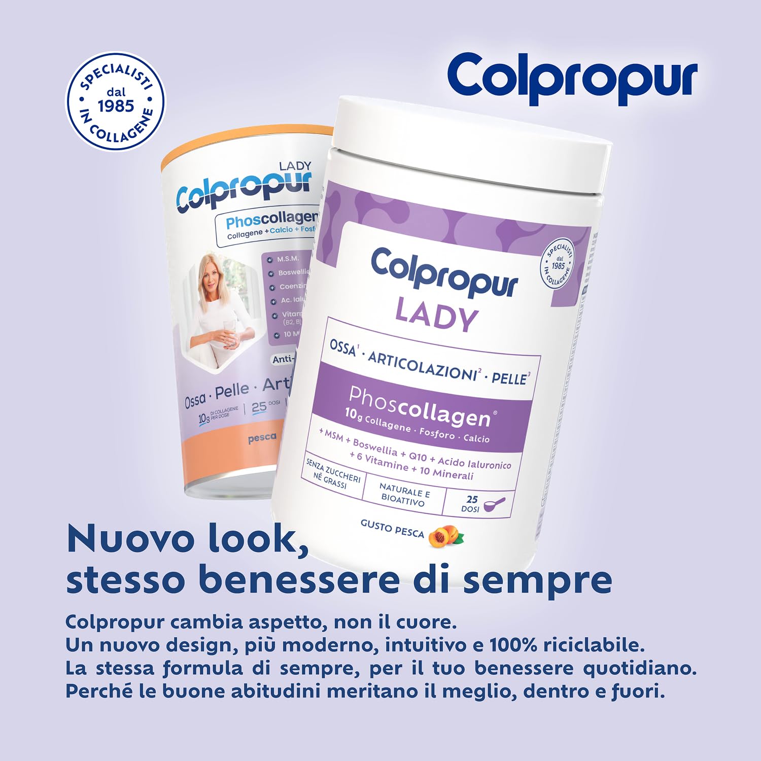 Colpropur Lady Gusto Pesca – Collagene Idrolizzato in Polvere da Bere - Peptidi di Collagene, Integratore per Ossa, Pelle e Articolazioni – 340g