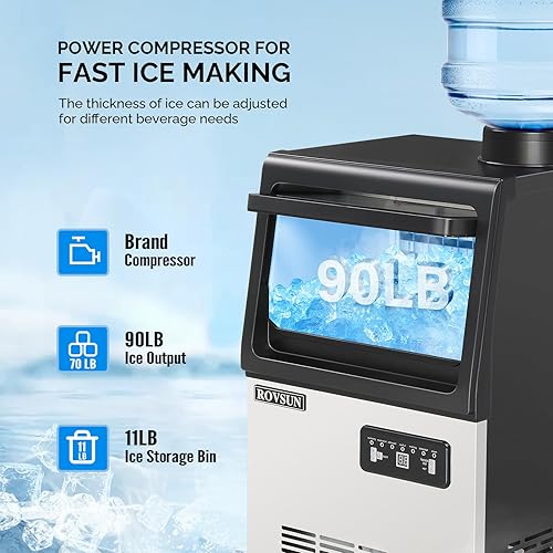 Miniatura 9 de ROVSUN Máquina de hacer hielo comercial de 110 libras24 horas con contenedor de almacenamiento de 24 libras, máquina de hielo independiente para