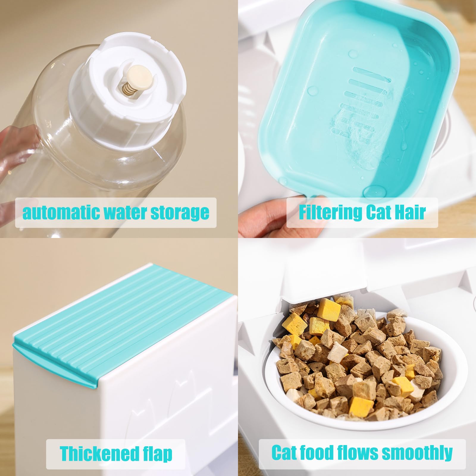 Dispensador de croquetas para gatos, dispensador automático de alimentos por gravedad, con cuenco de comida para animales, fácil de limpiar, fácil de limpiar (A azul)