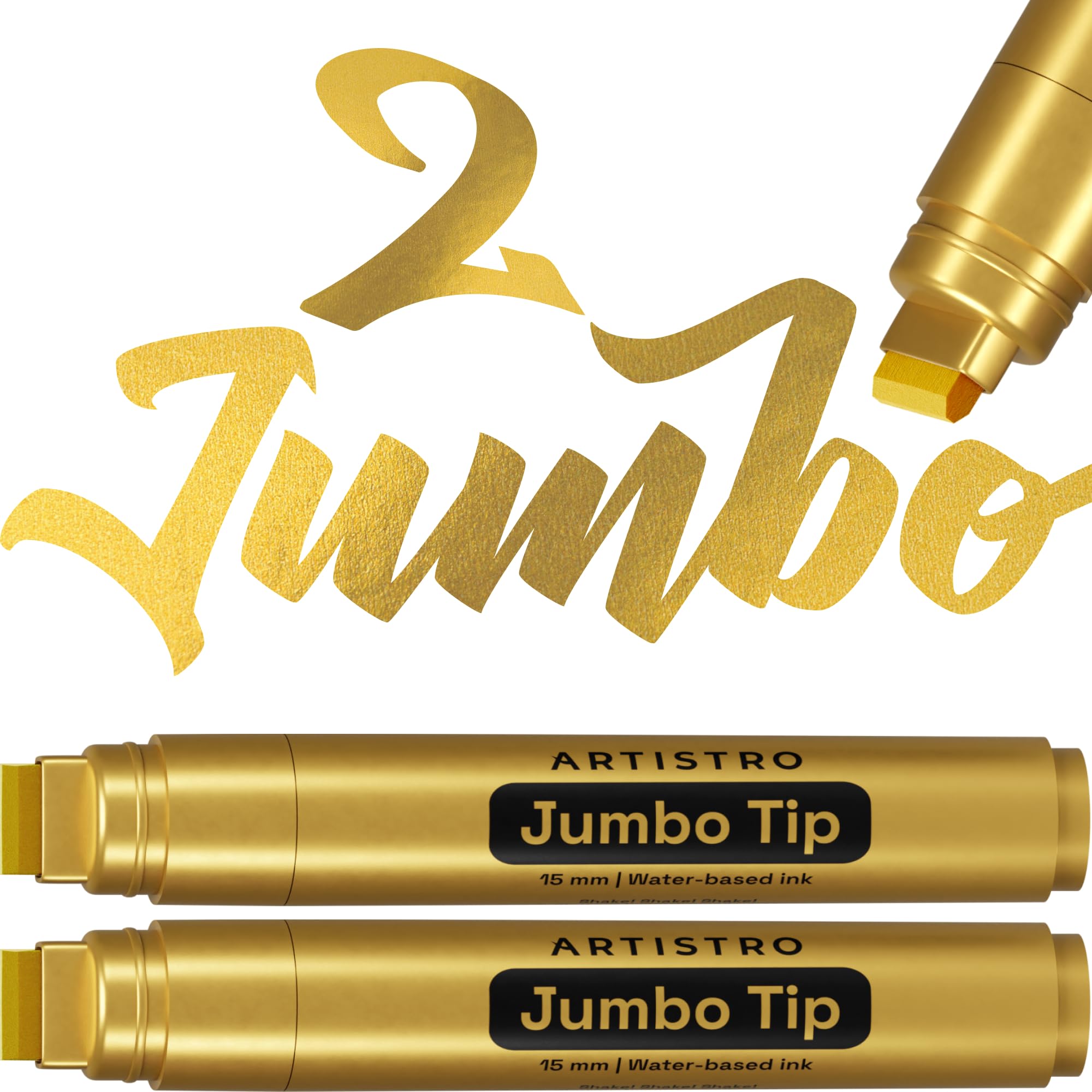 ARTISTRO 2 Gold Acrylic Paint Markers - 15mm Jumbo-Tip Paint Pens - Perfect for Crafting, Art Projects, & More