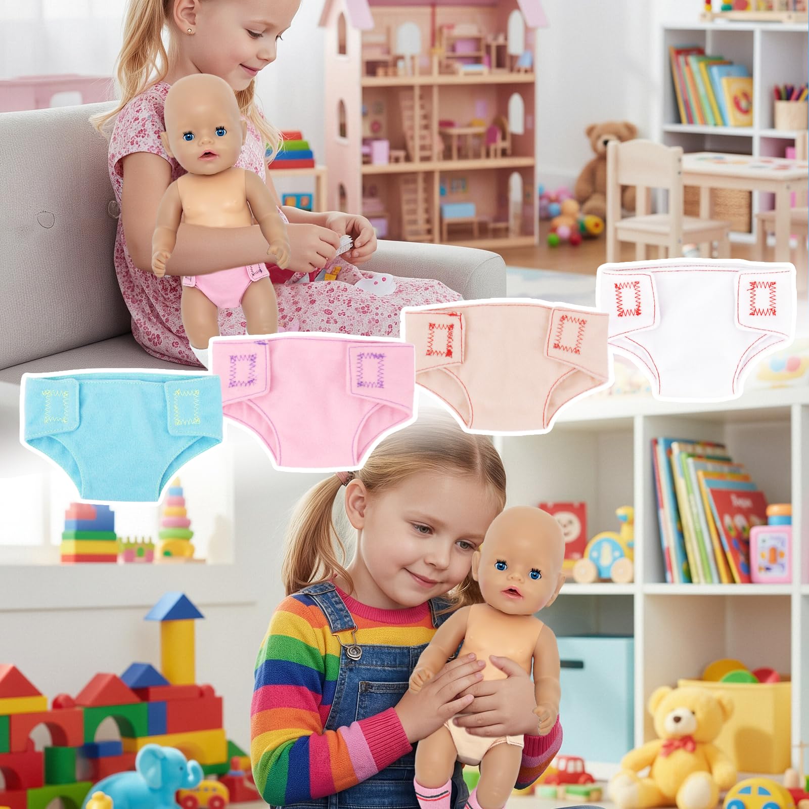 YAEGIMHT Doll Nappies + Doll Socks Set, 8 Pcs Baby Doll Accessories for 12-18" Doll - Image 3